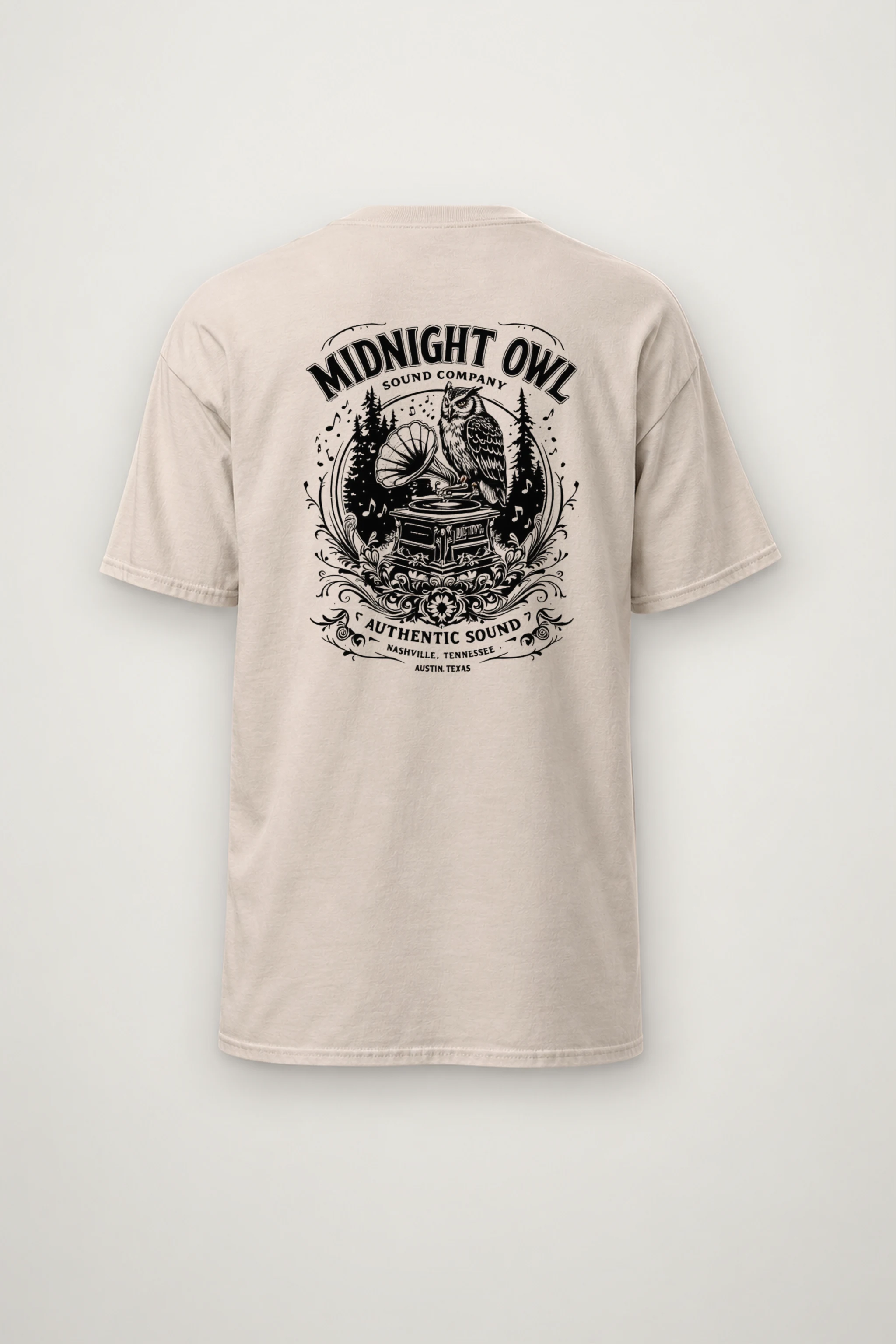 "Vintage Sound Owl" Heavyweight Unisex Crewneck T-shirt