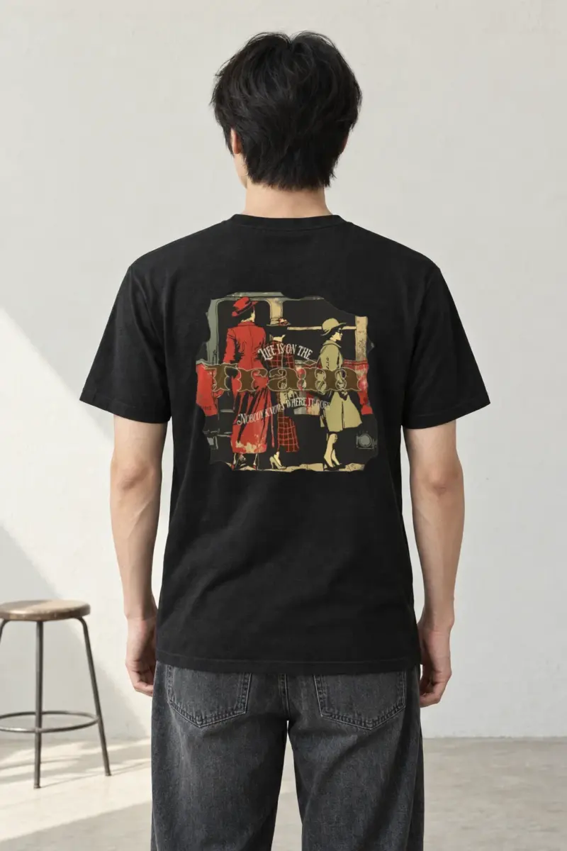 "Vintage Train Travelers" Heavyweight Unisex Crewneck T-shirt | Gildan 5000