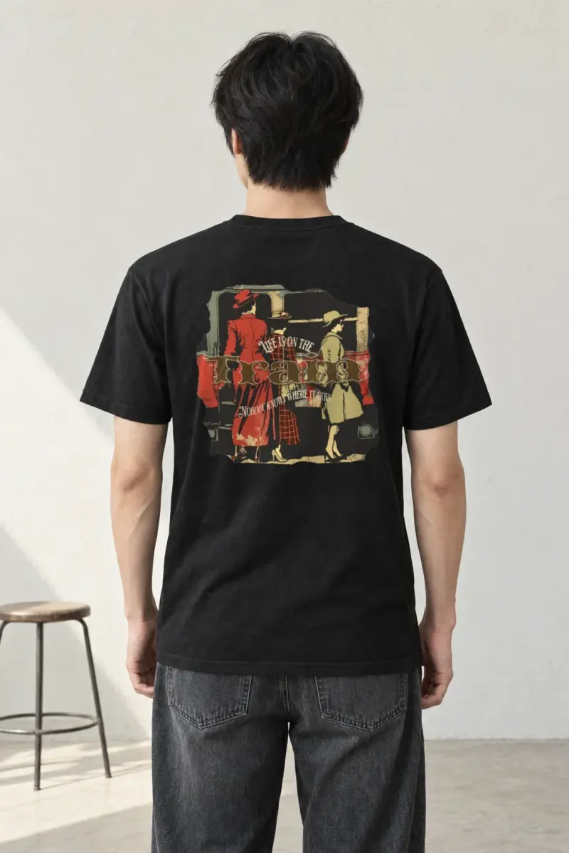 "Vintage Train Travelers" Heavyweight Unisex Crewneck T-shirt