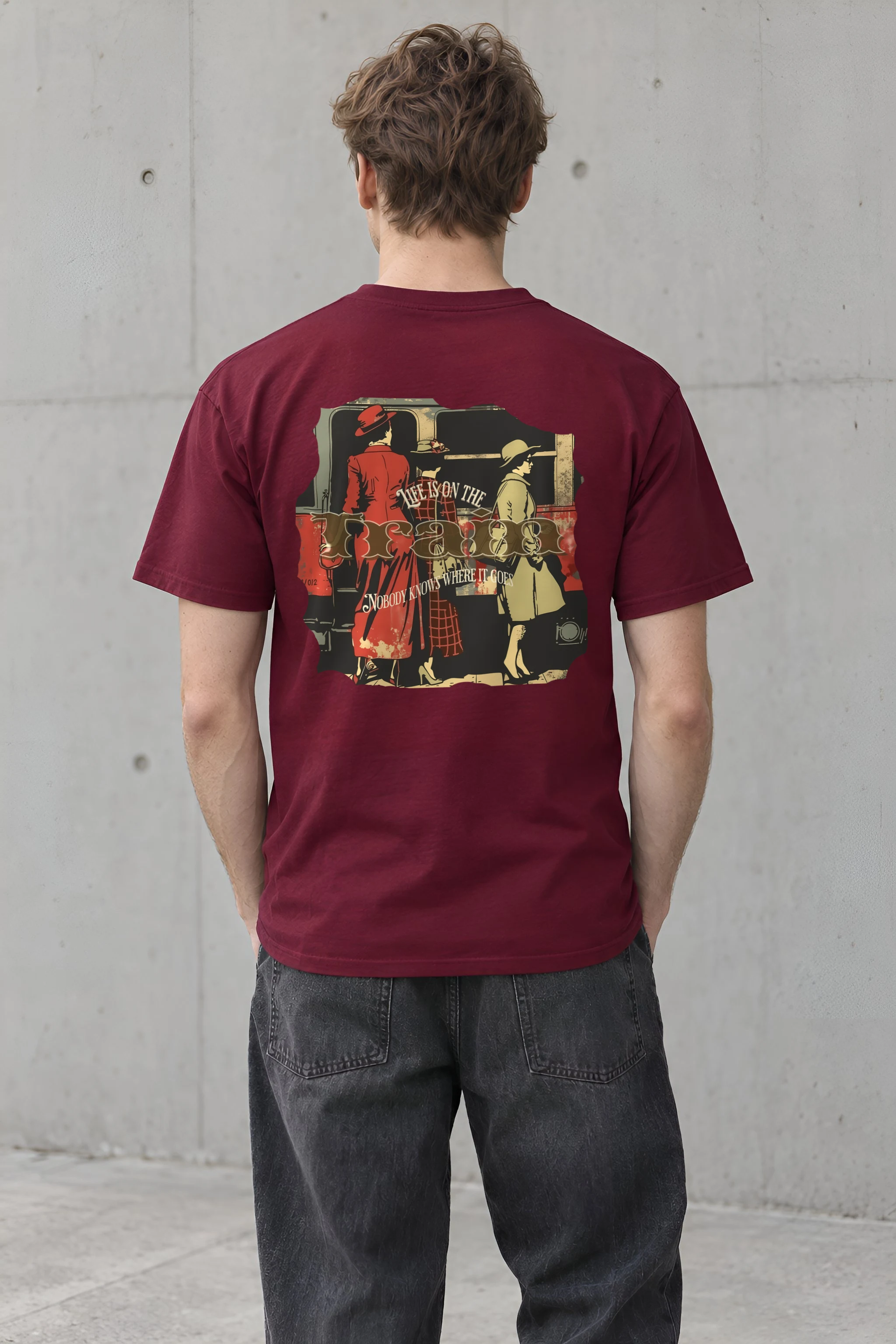 "Vintage Train Travelers" Heavyweight Unisex Crewneck T-shirt