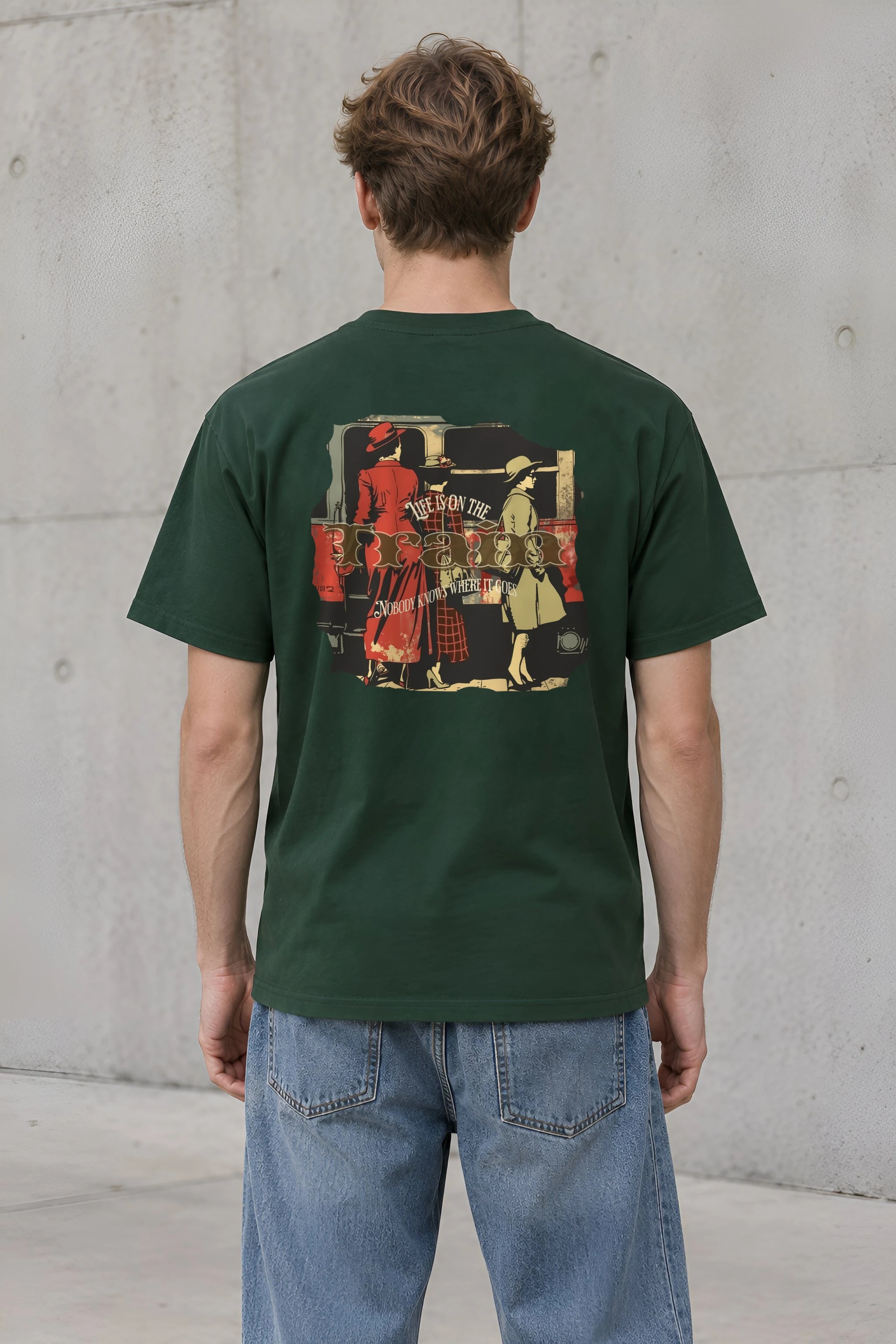 "Vintage Train Travelers" Heavyweight Unisex Crewneck T-shirt