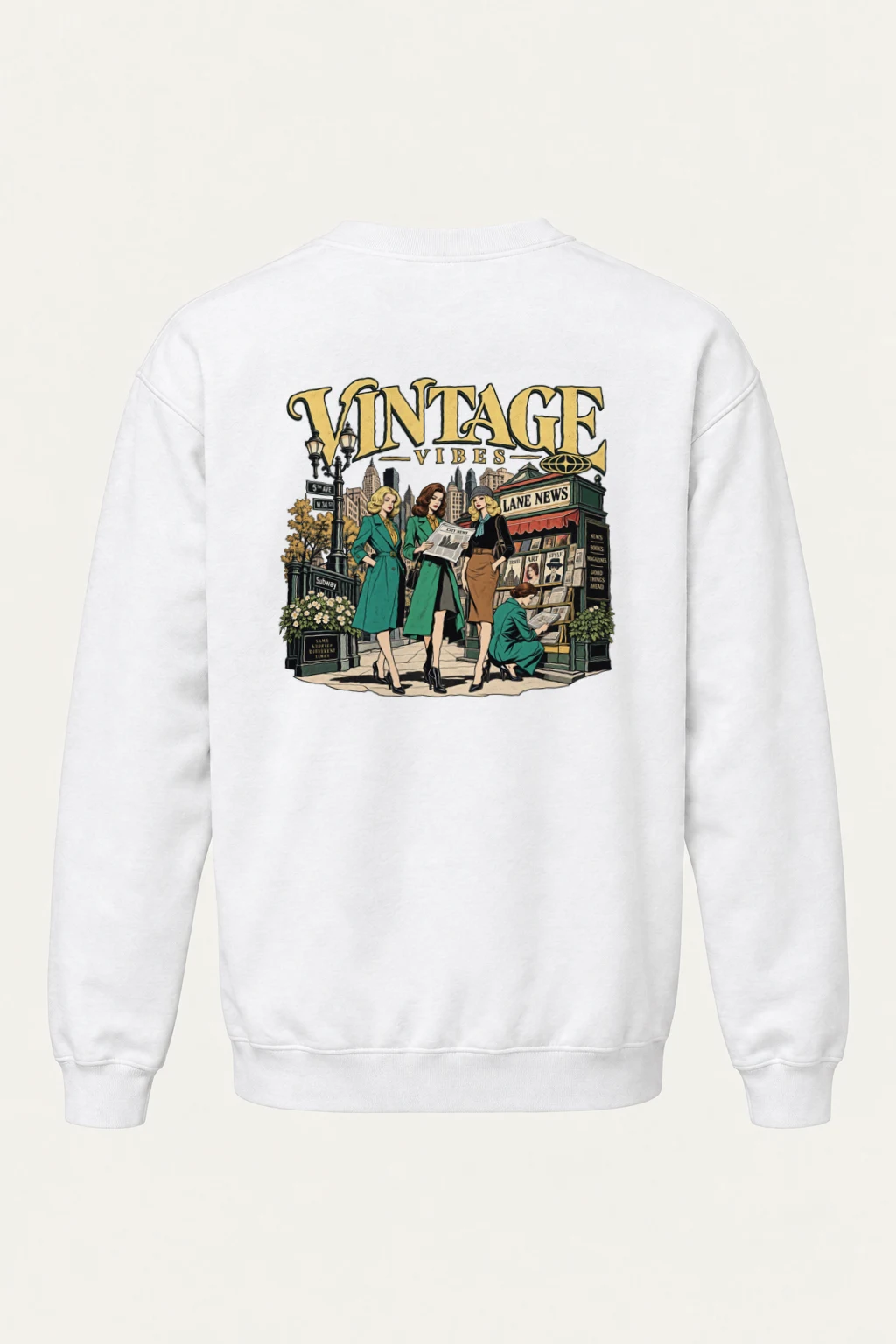 "Vintage Vibes Newsstand" Heavy Blend Unisex Crewneck Sweatshirt | Gildan 18000