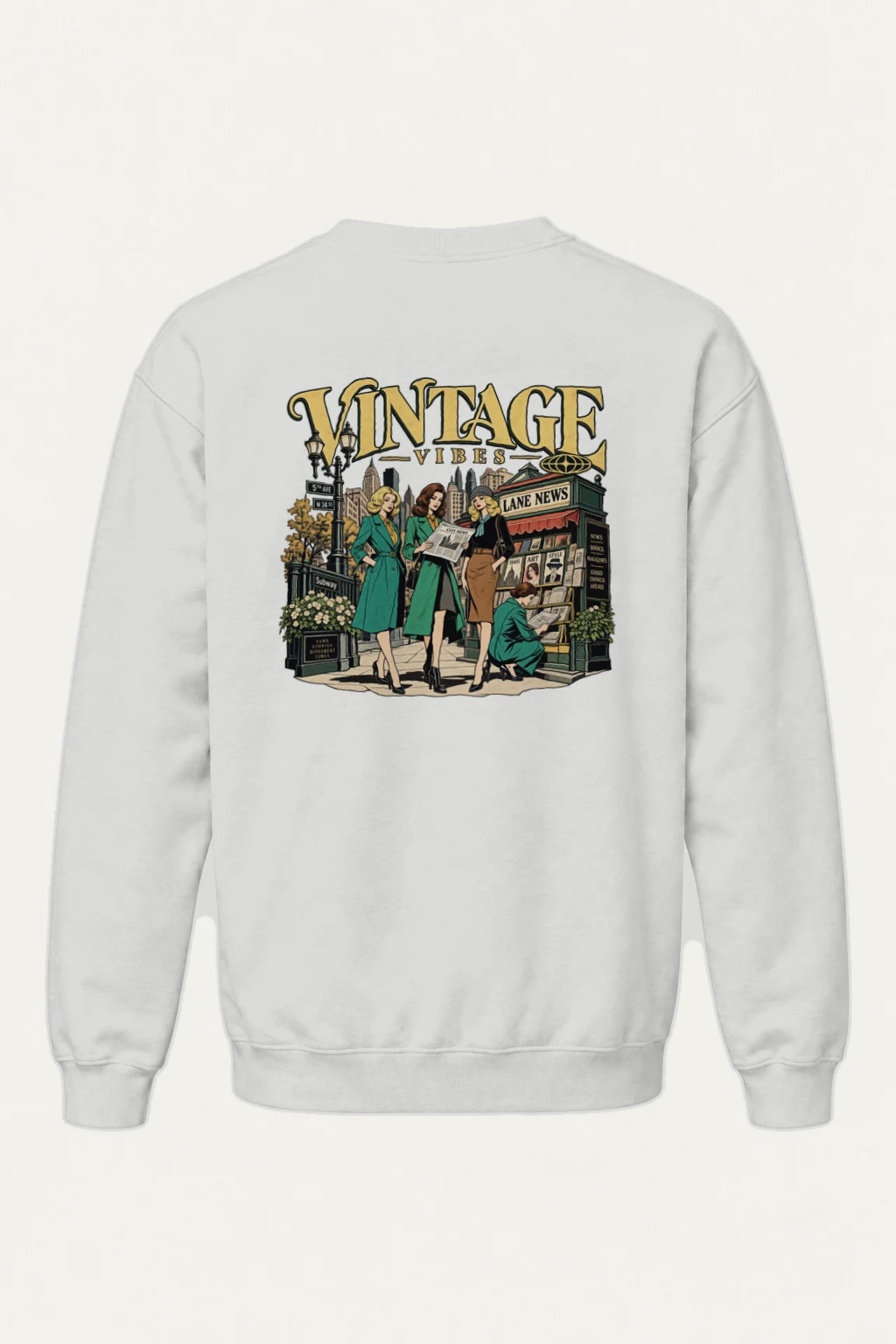 "Vintage Vibes Newsstand" Heavy Blend Unisex Crewneck Sweatshirt | Gildan 18000