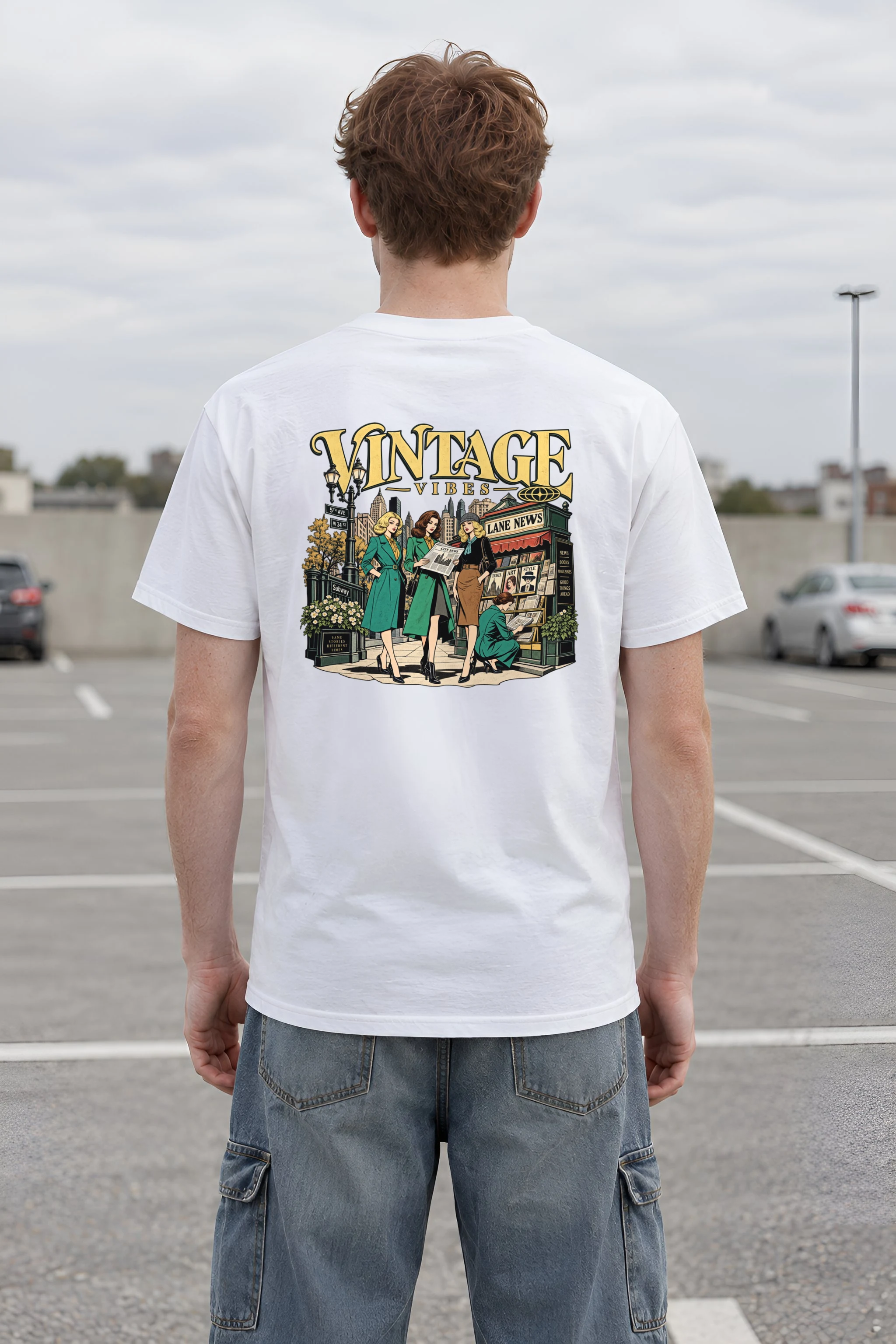 "Vintage Vibes Newsstand" Heavyweight Unisex Crewneck T-shirt