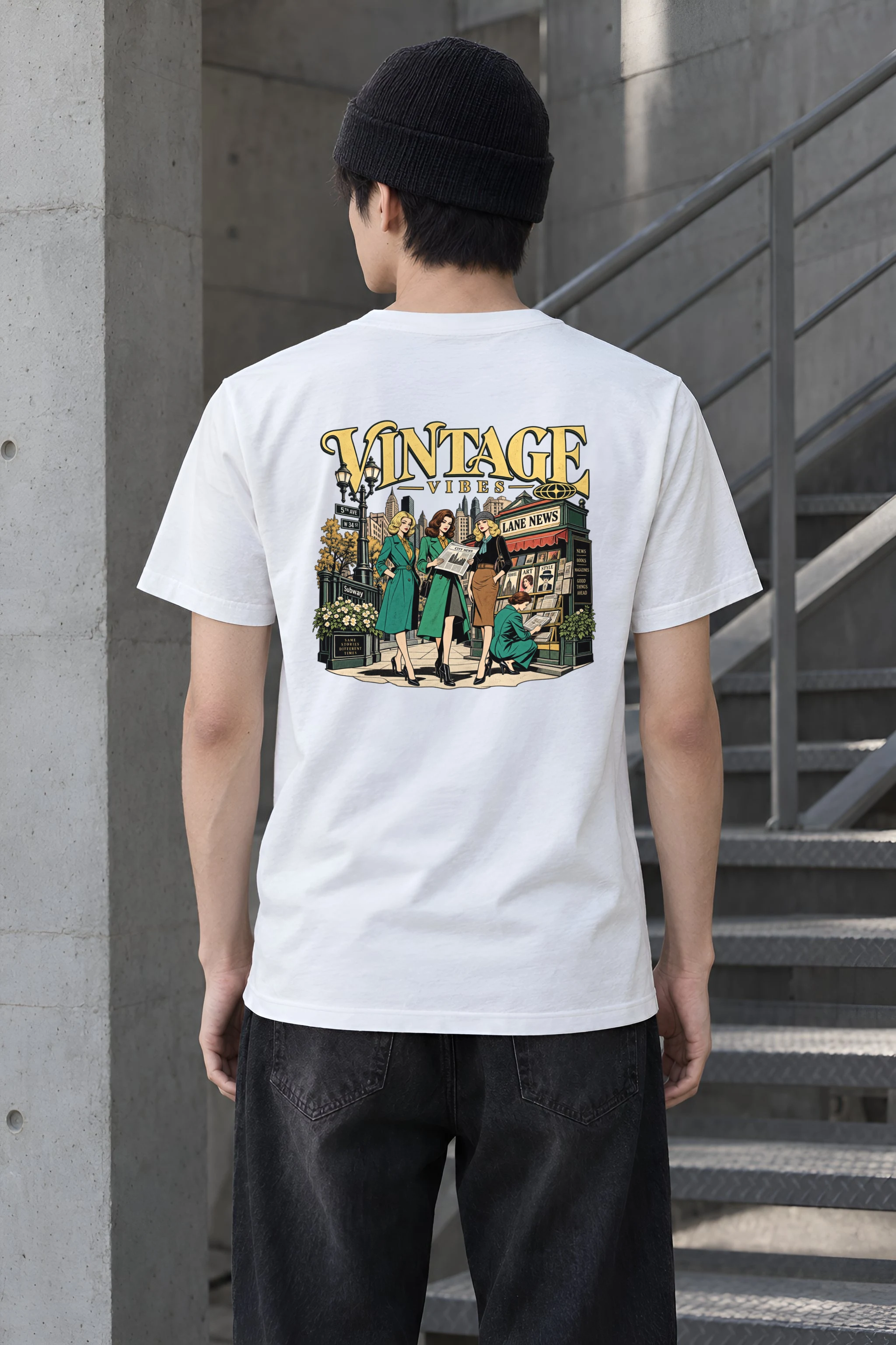 "Vintage Vibes Newsstand" Heavyweight Unisex Crewneck T-shirt
