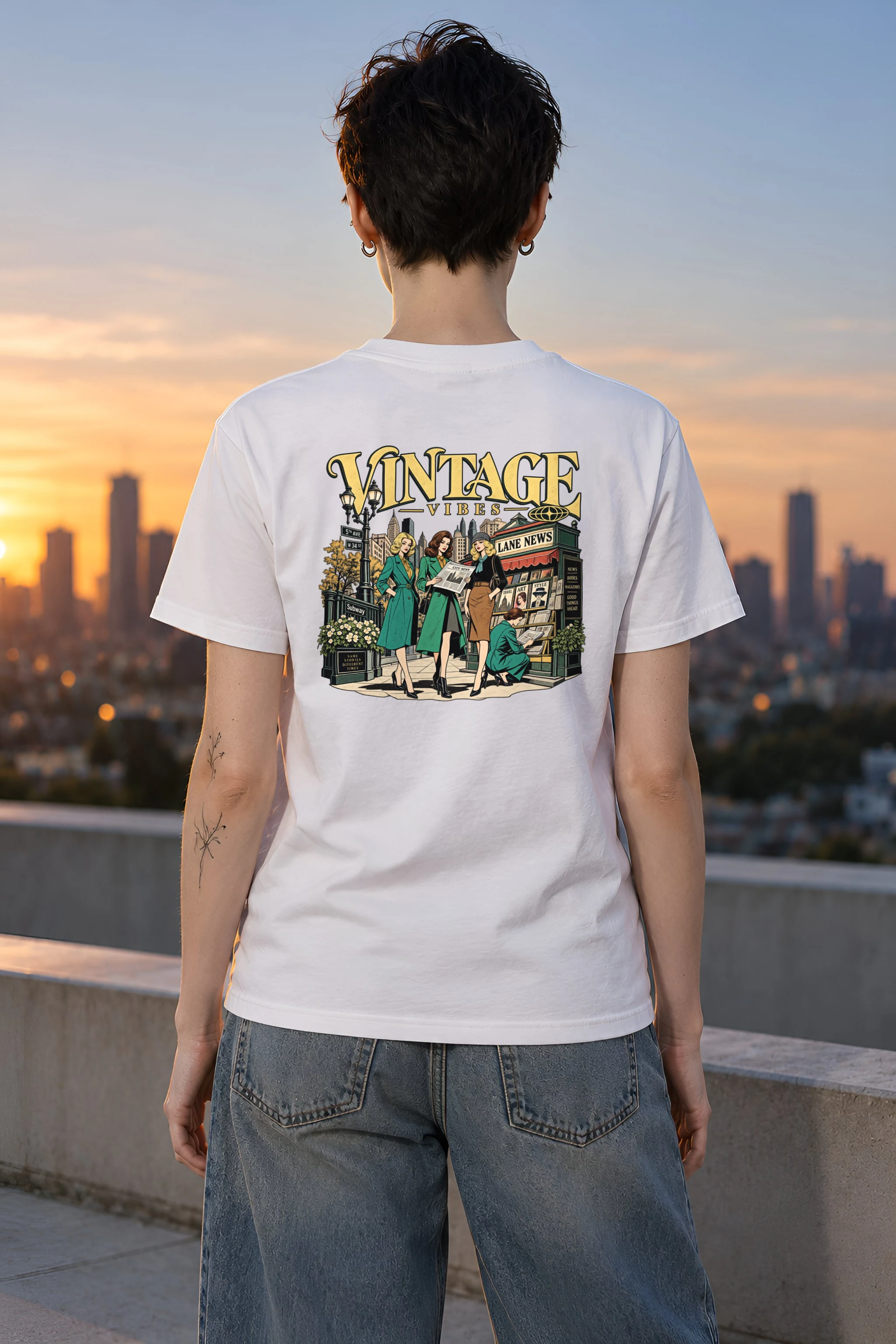 "Vintage Vibes Newsstand" Heavyweight Unisex Crewneck T-shirt
