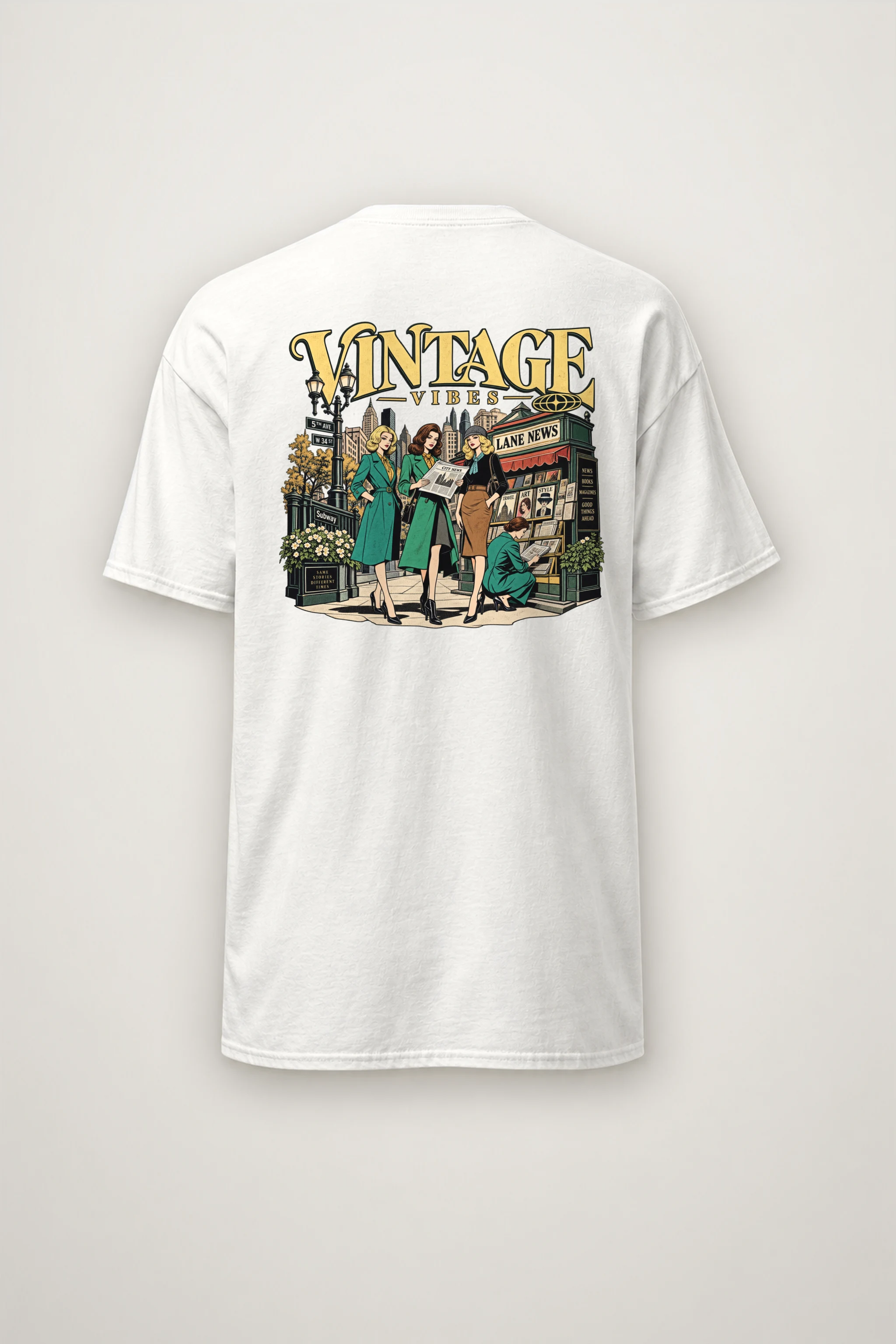 "Vintage Vibes Newsstand" Heavyweight Unisex Crewneck T-shirt