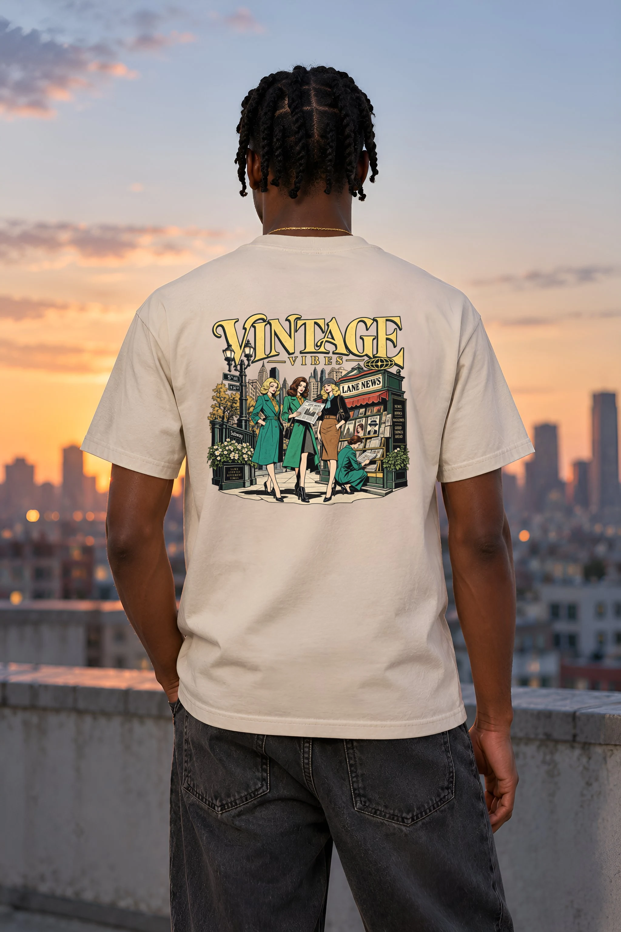 "Vintage Vibes Newsstand" Heavyweight Unisex Crewneck T-shirt