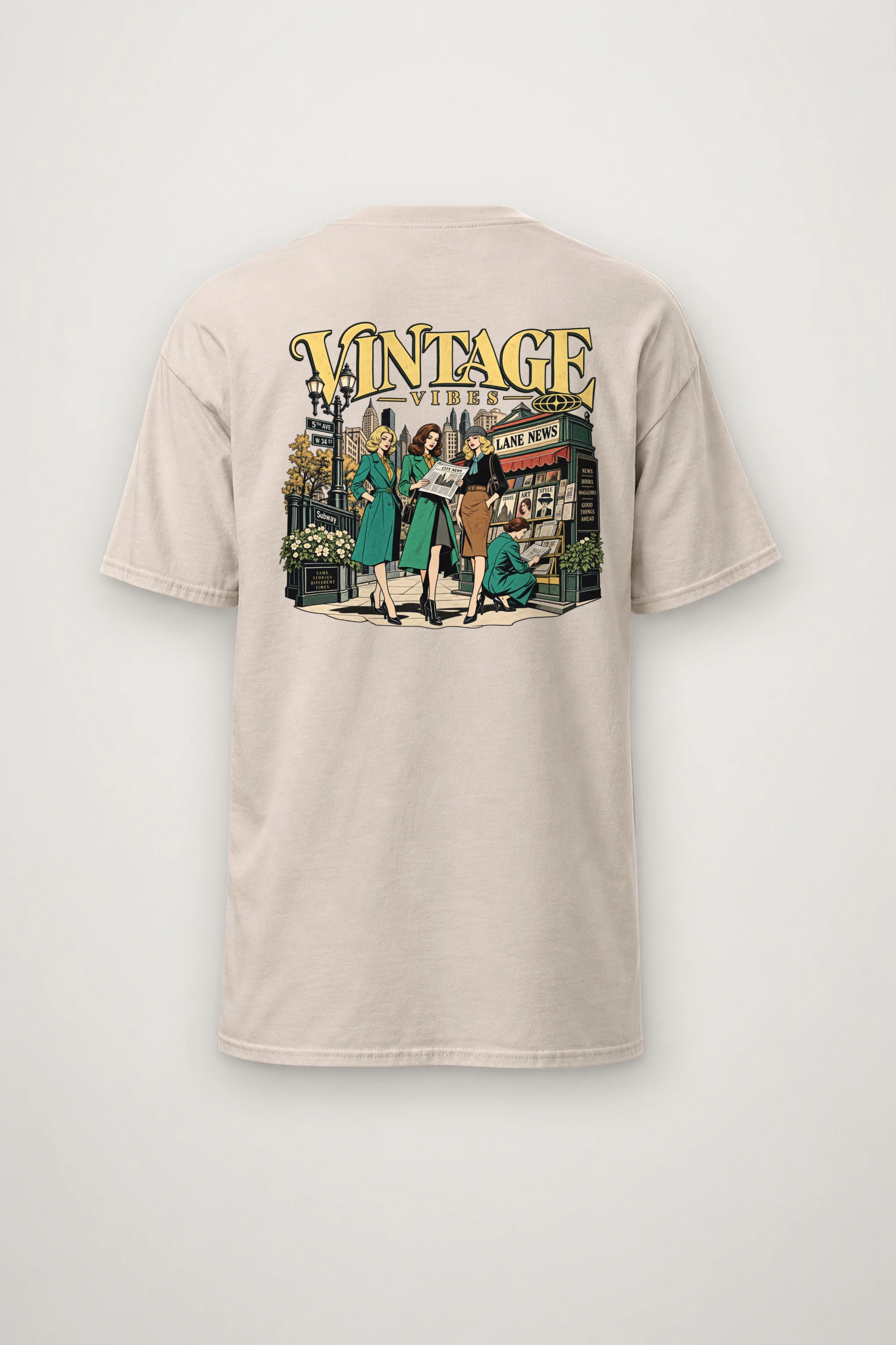 "Vintage Vibes Newsstand" Heavyweight Unisex Crewneck T-shirt