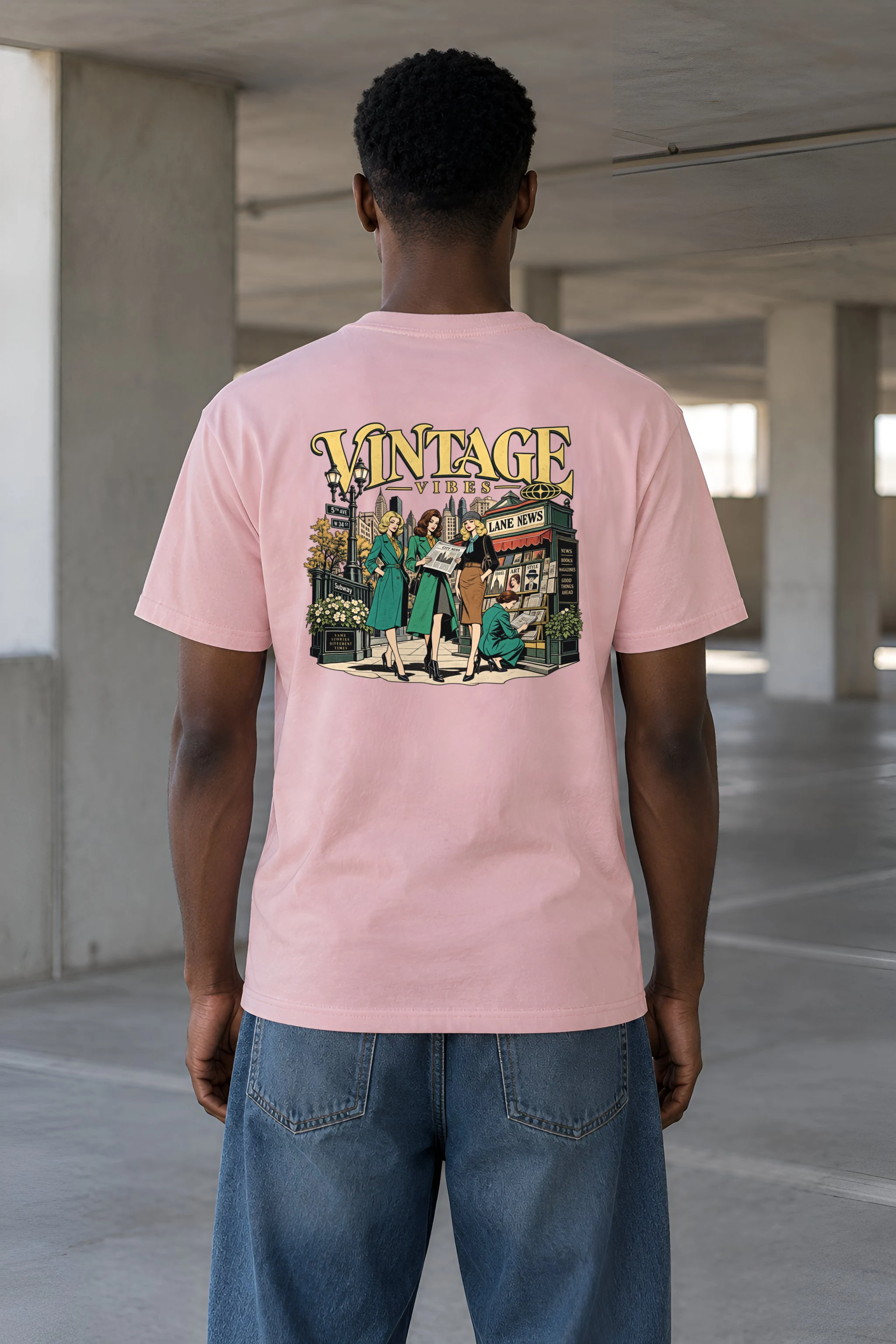 "Vintage Vibes Newsstand" Heavyweight Unisex Crewneck T-shirt