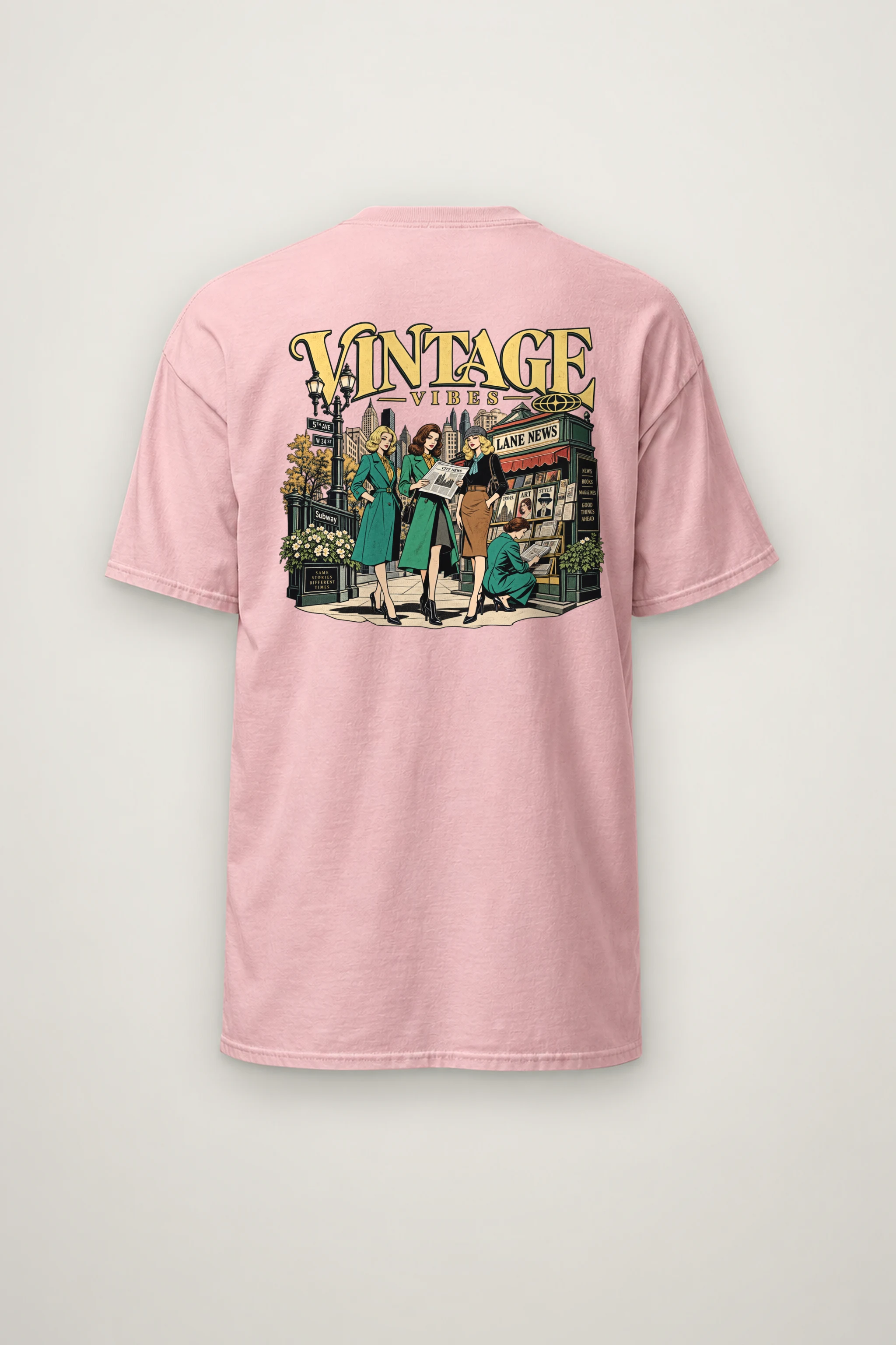 "Vintage Vibes Newsstand" Heavyweight Unisex Crewneck T-shirt