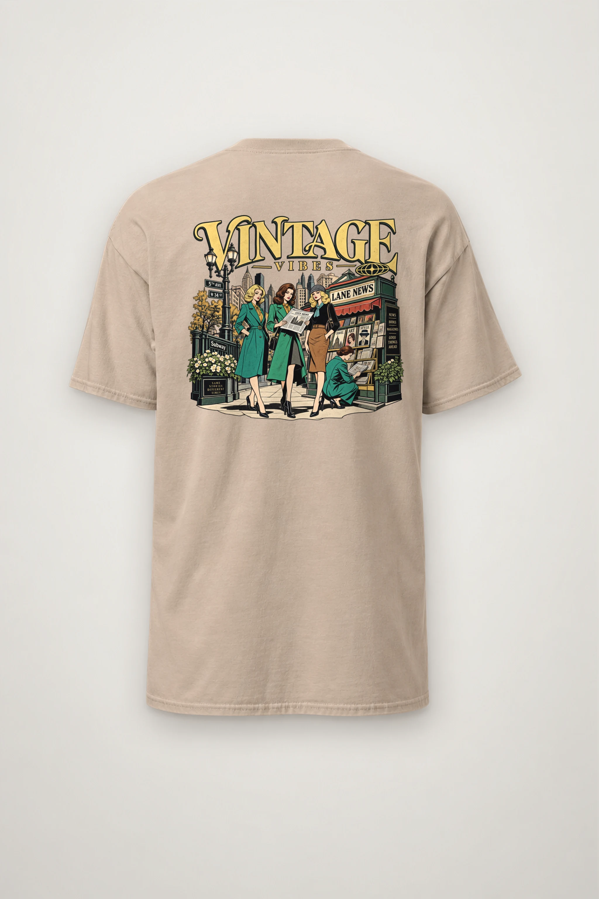 "Vintage Vibes Newsstand" Heavyweight Unisex Crewneck T-shirt