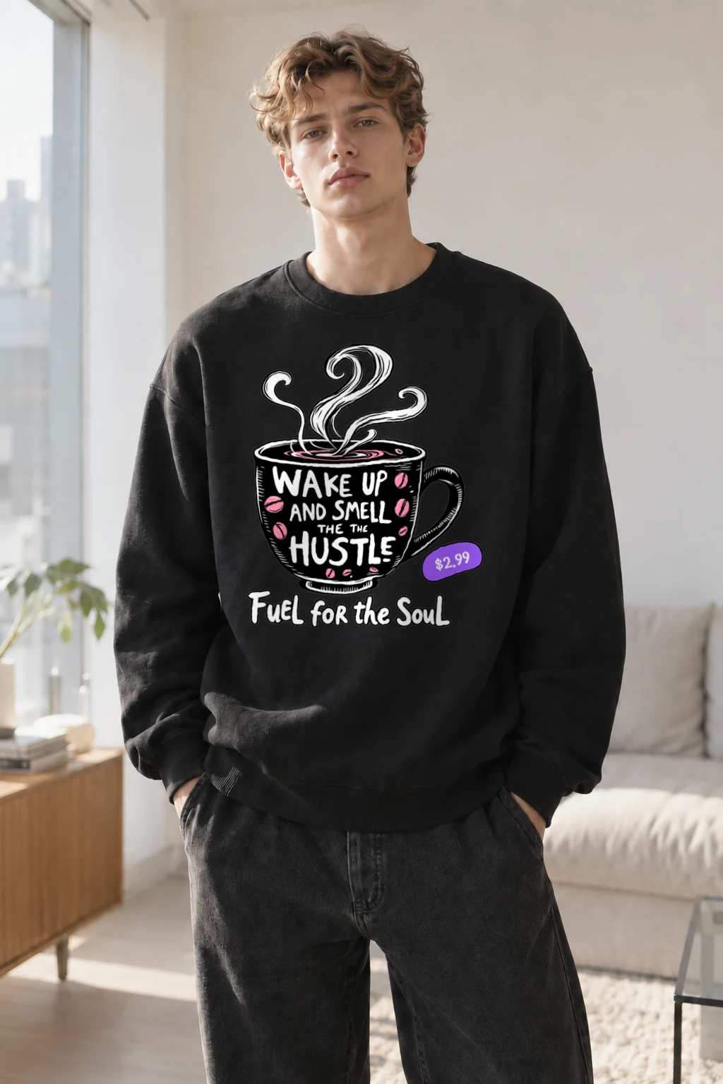 "Wake Up And Hustle" Heavy Blend Unisex Crewneck Sweatshirt | Gildan 18000
