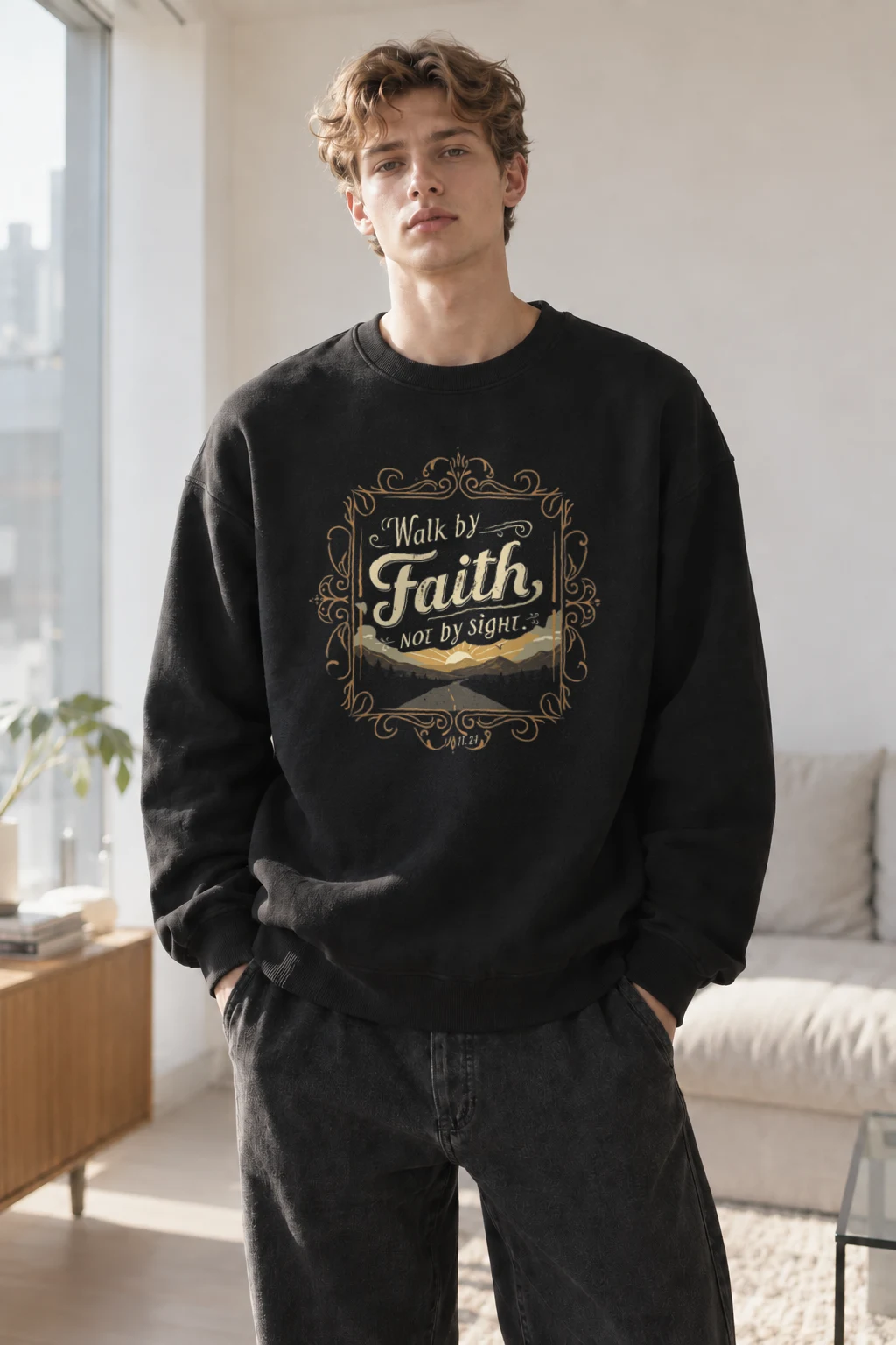 "Walk By Faith" Heavy Blend Unisex Crewneck Sweatshirt | Gildan 18000