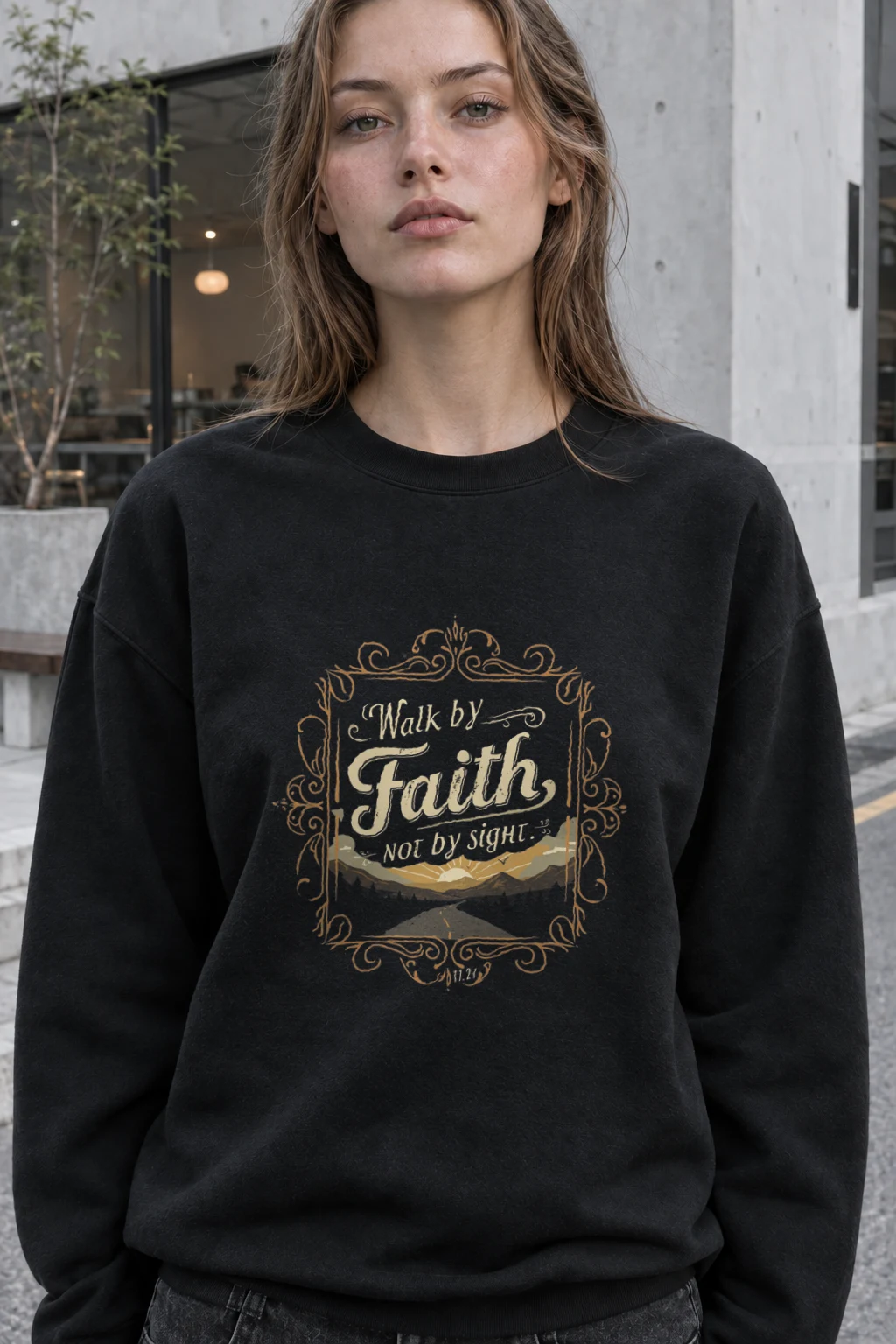 "Walk By Faith" Heavy Blend Unisex Crewneck Sweatshirt | Gildan 18000