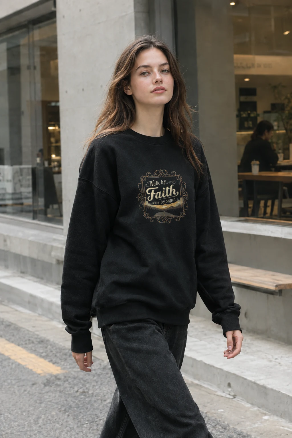 "Walk By Faith" Heavy Blend Unisex Crewneck Sweatshirt | Gildan 18000