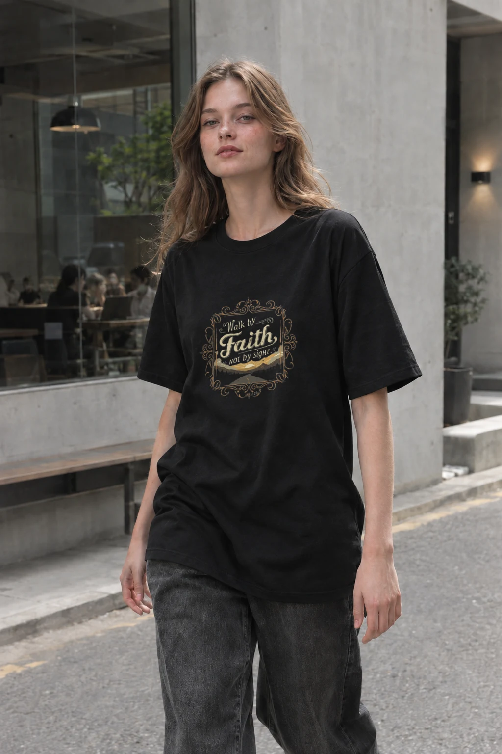 "Walk By Faith" Heavyweight Unisex Crewneck T-shirt | Gildan 5000
