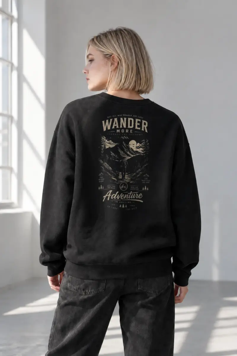 “Wander More” Heavy Blend Unisex Crewneck Sweatshirt | Gildan 18000