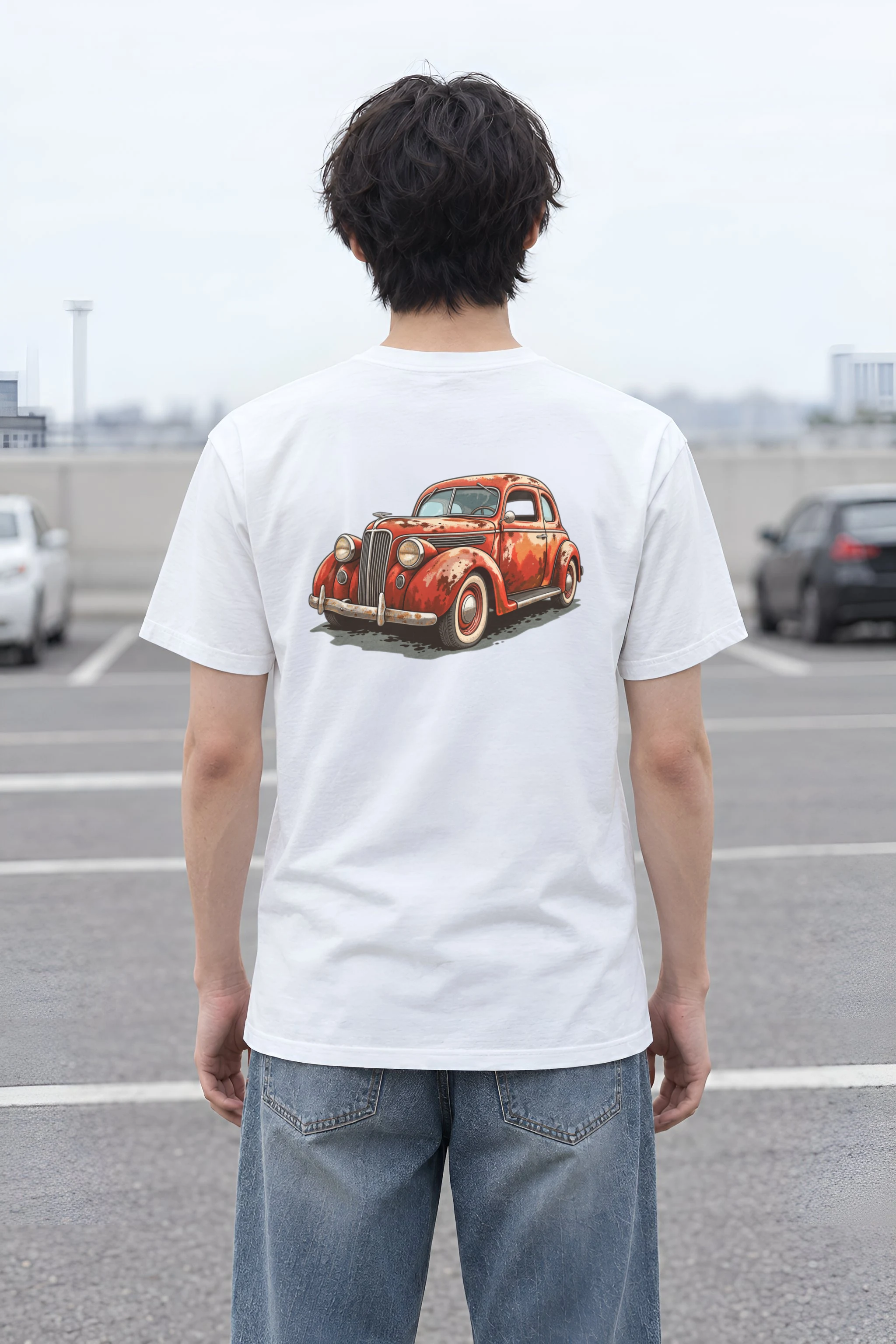 "Weathered Red Cruiser" Heavyweight Unisex Crewneck T-shirt