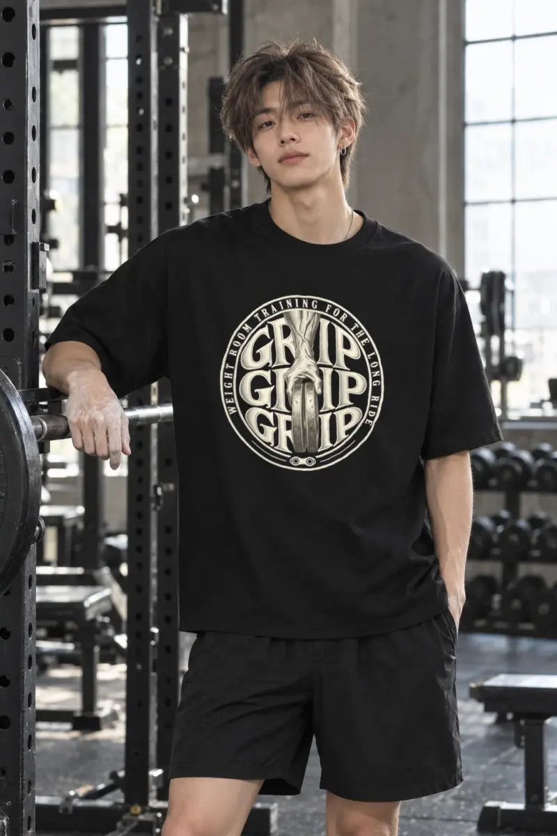 “Weight Room Training for the Long Ride” Men’s Oversized Heavyweight Crewneck T-Shirt