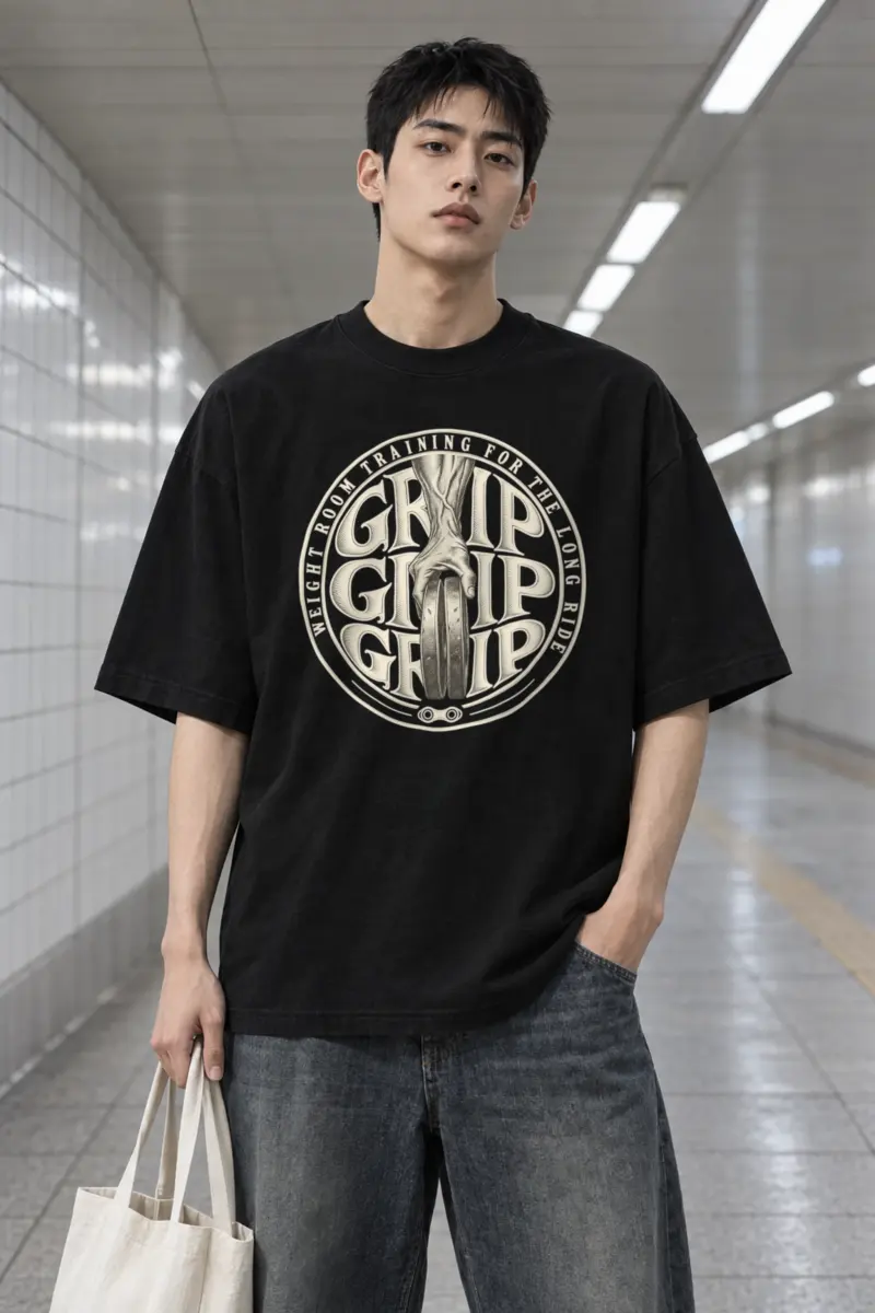 "Weight Room Training for the Long Ride" Men's Oversized Heavyweight Crewneck T-Shirt