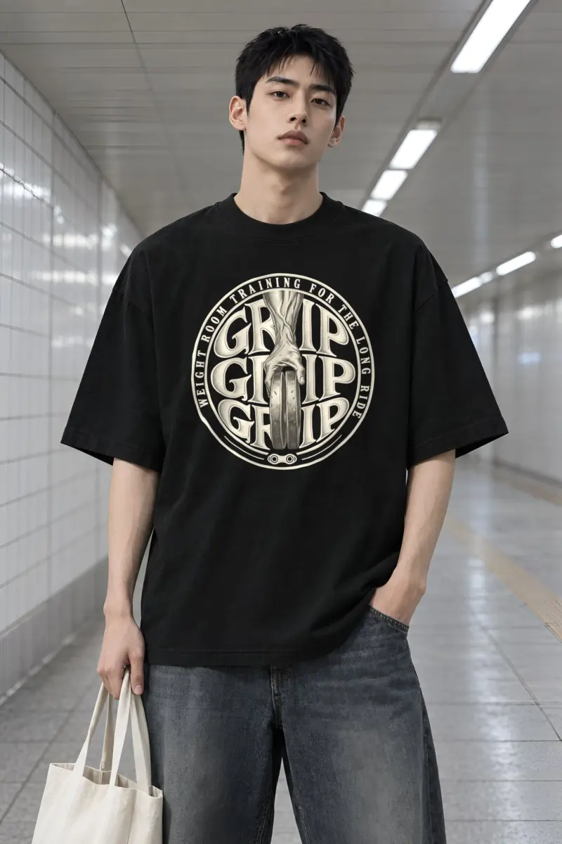 "Weight Room Training for the Long Ride" Men's Oversized Heavyweight Crewneck T-Shirt