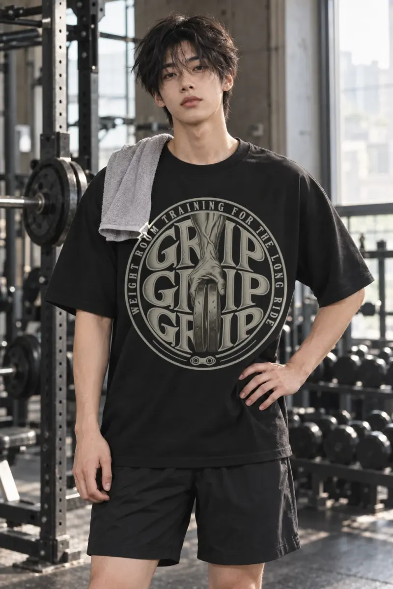 “Weight Room Training for the Long Ride” Men’s Oversized Heavyweight Crewneck T-Shirt
