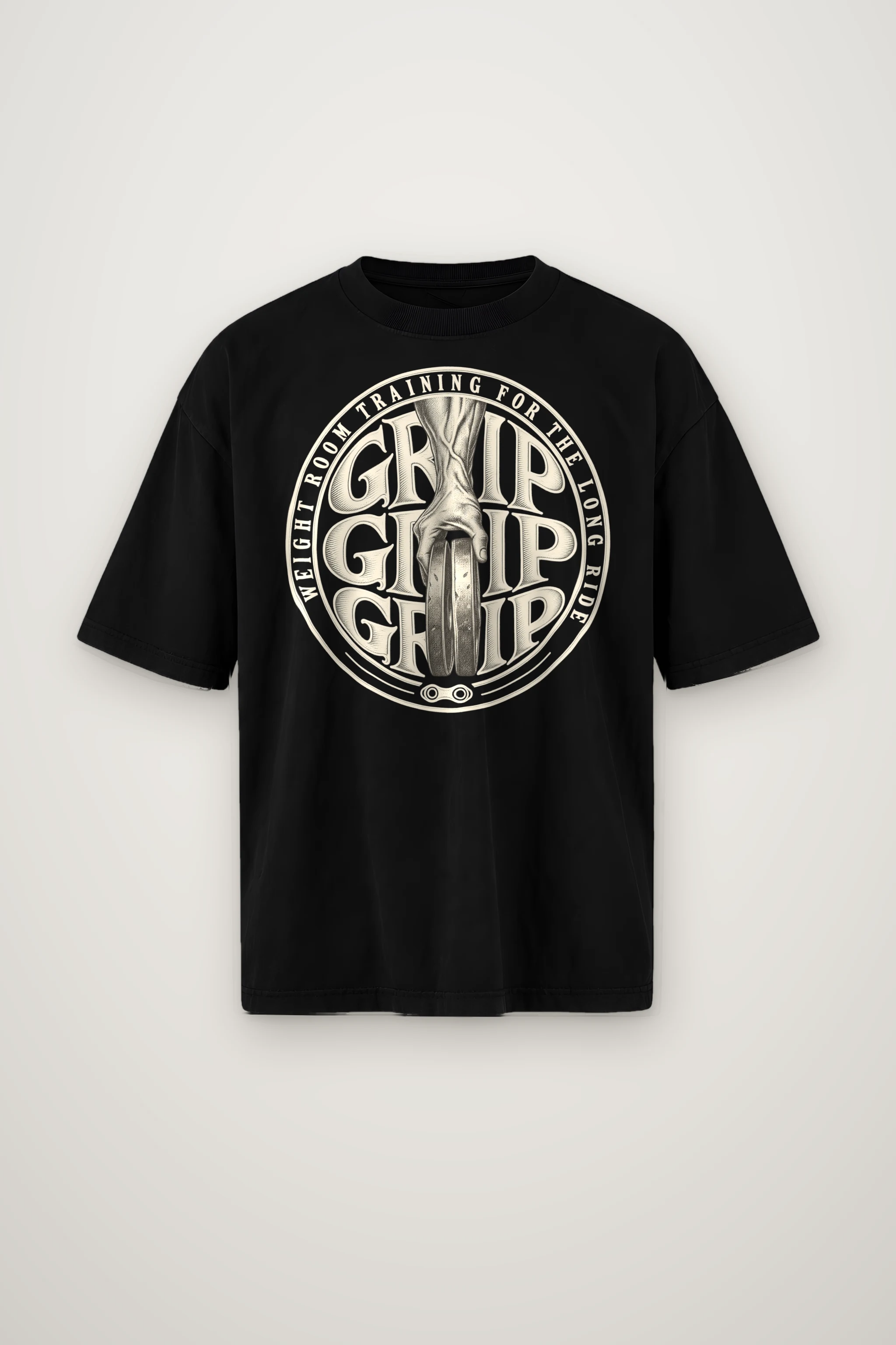 "Weight Room Training for the Long Ride" Men's Oversized Heavyweight Crewneck T-Shirt