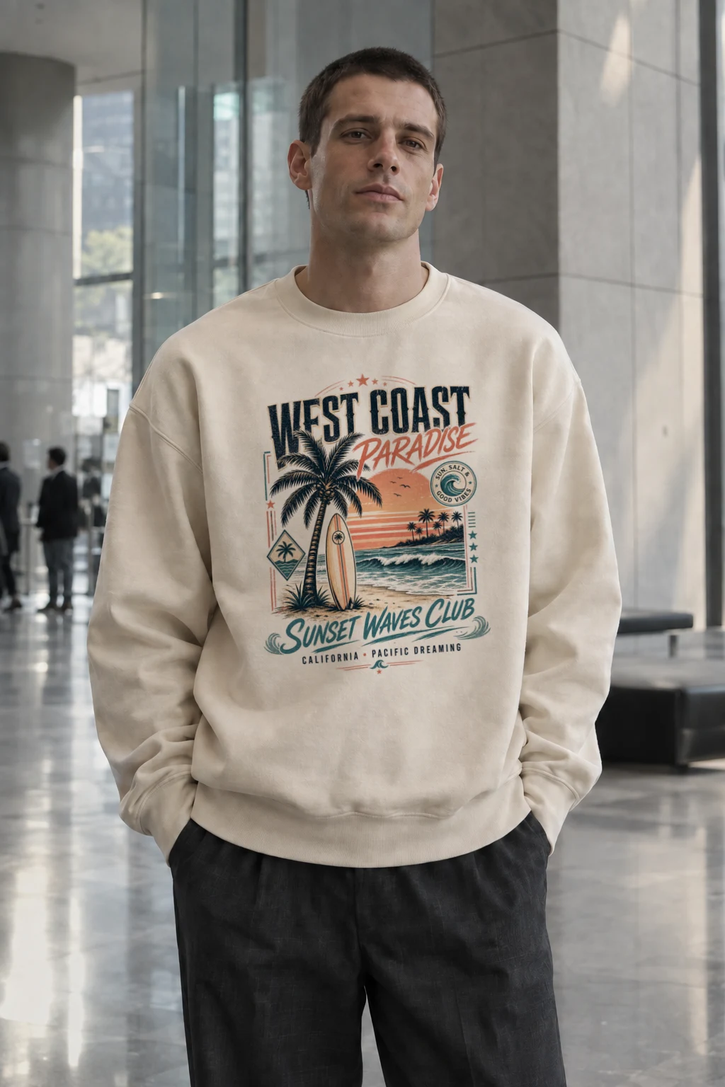 "West Coast Paradise" Unisex Sponge Fleece Crewneck Sweatshirt | Bella + Canvas 3901