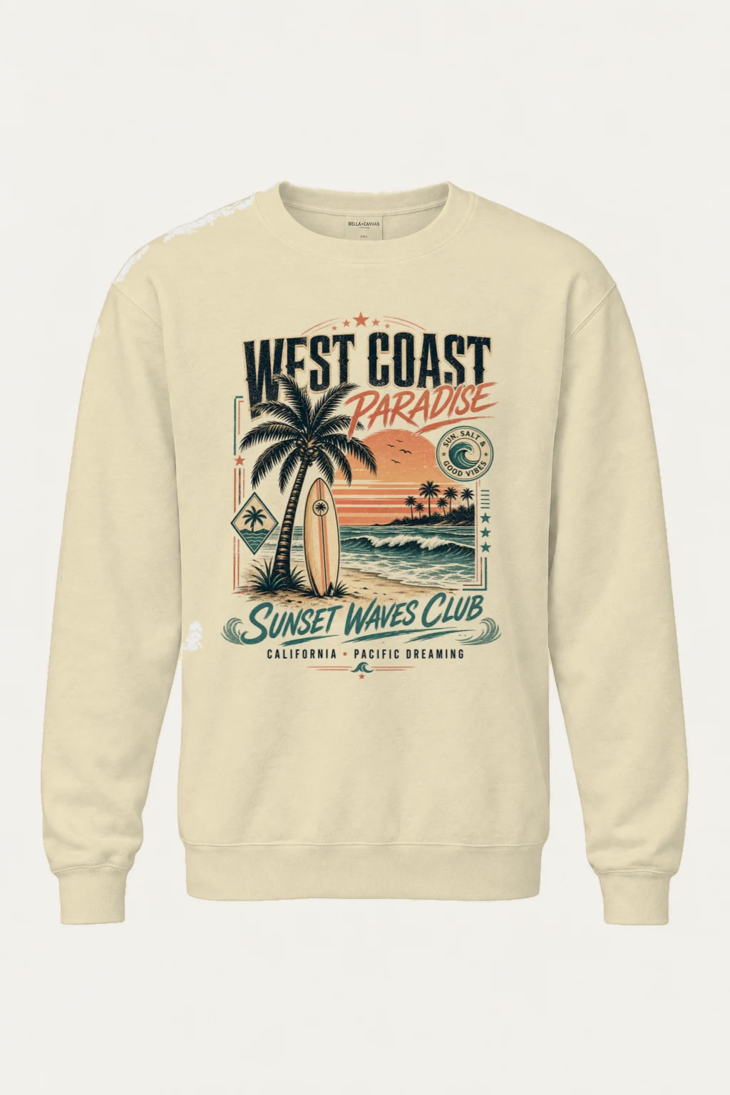 "West Coast Paradise" Unisex Sponge Fleece Crewneck Sweatshirt | Bella + Canvas 3901