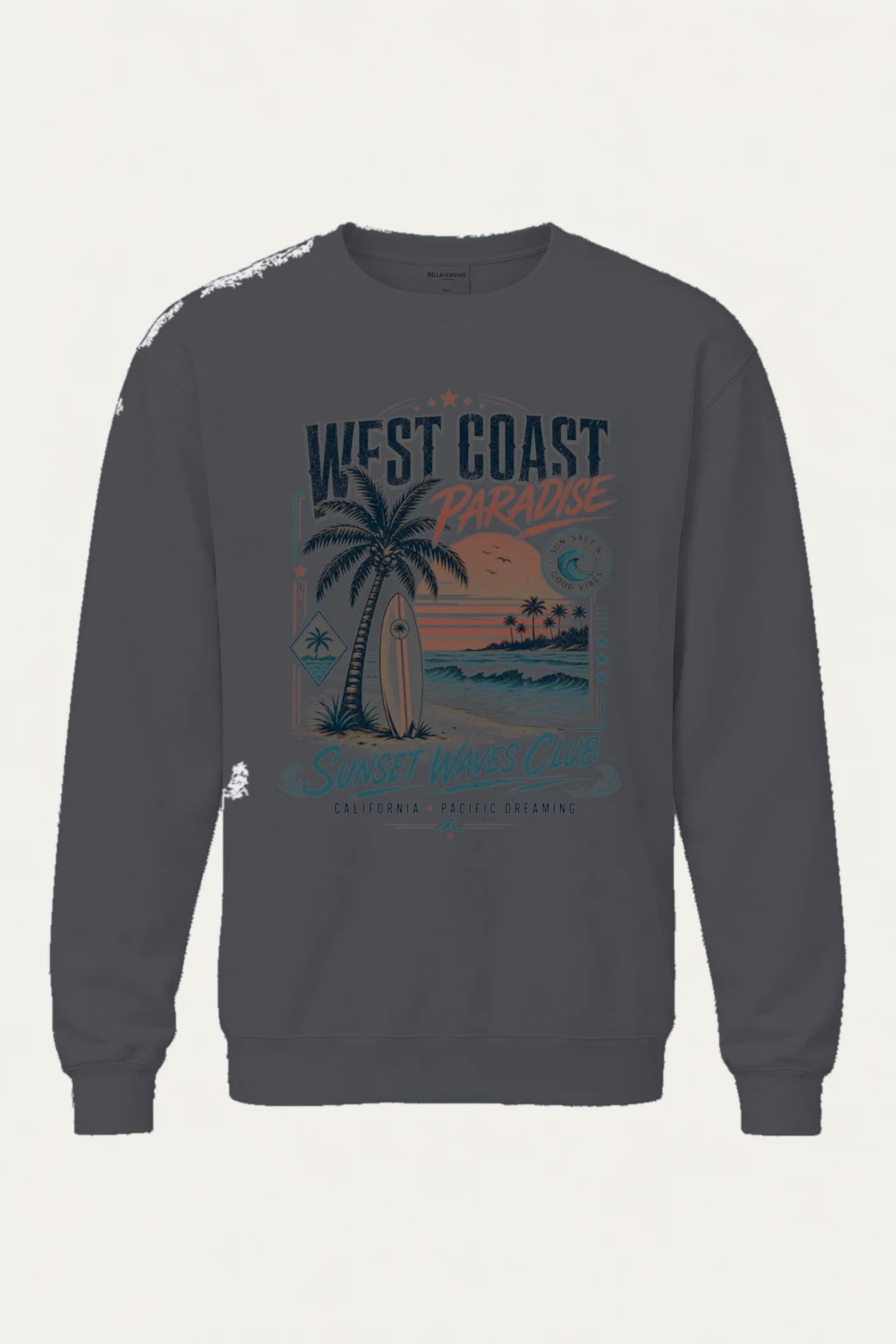 "West Coast Paradise" Unisex Sponge Fleece Crewneck Sweatshirt | Bella + Canvas 3901
