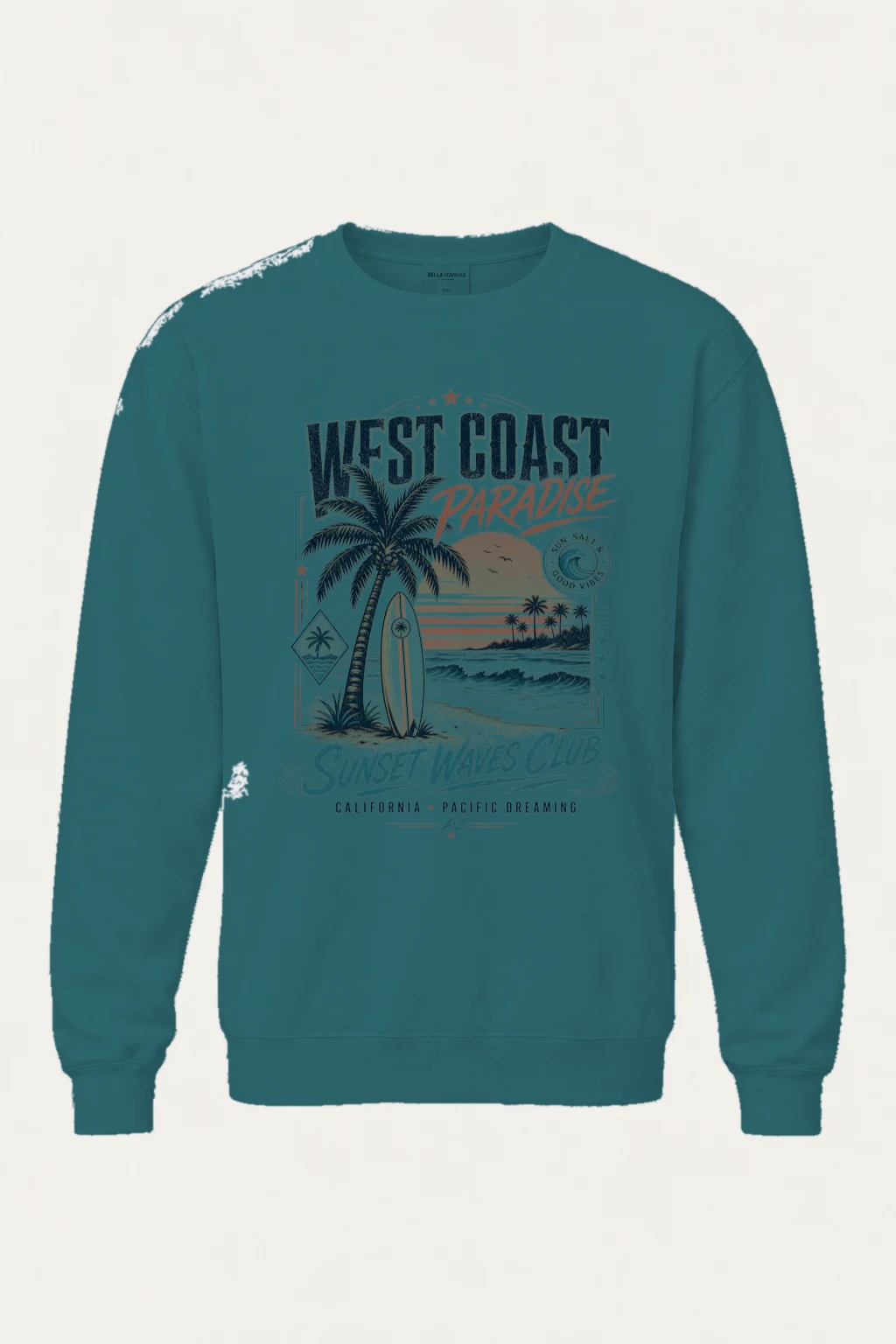 "West Coast Paradise" Unisex Sponge Fleece Crewneck Sweatshirt | Bella + Canvas 3901