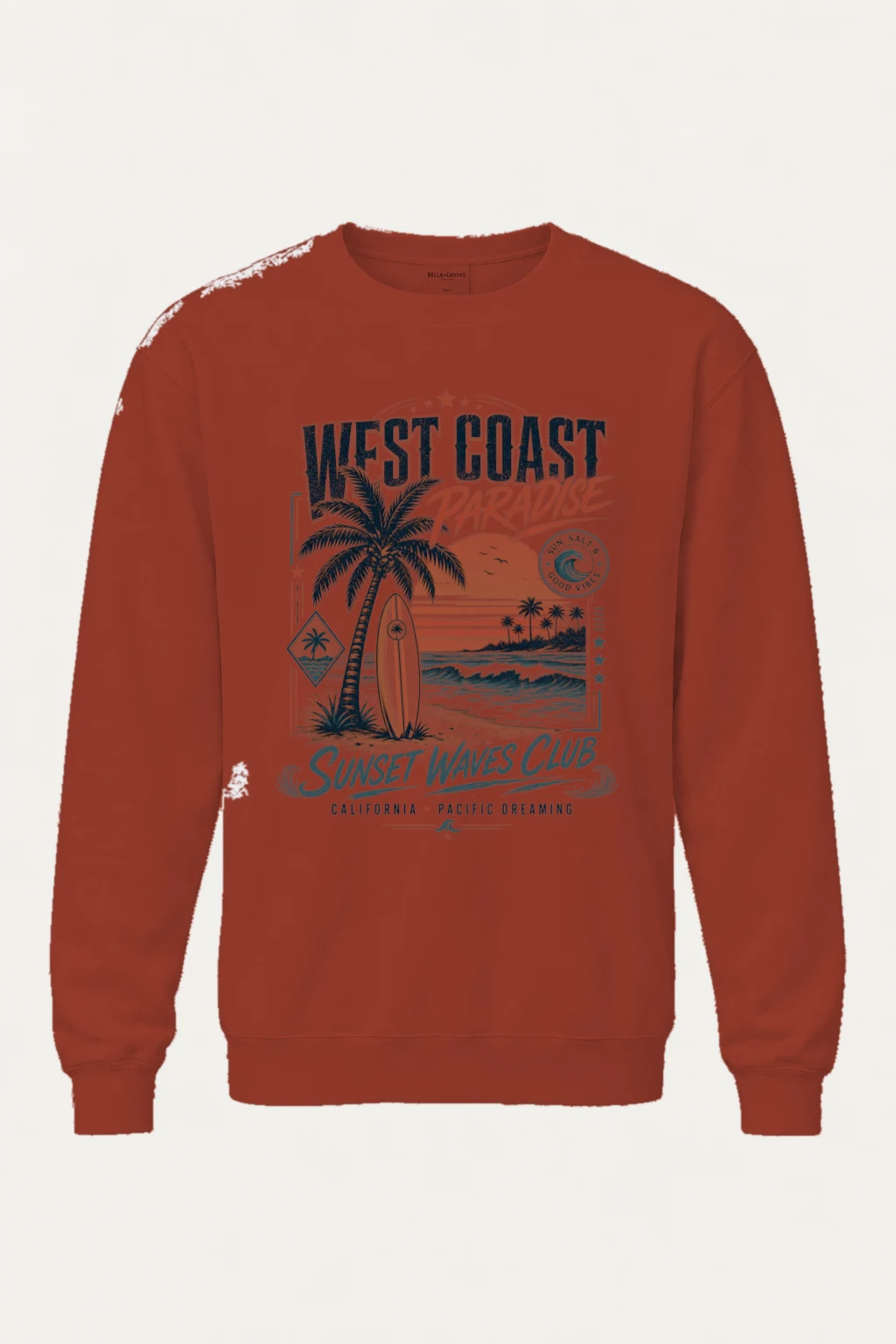"West Coast Paradise" Unisex Sponge Fleece Crewneck Sweatshirt | Bella + Canvas 3901