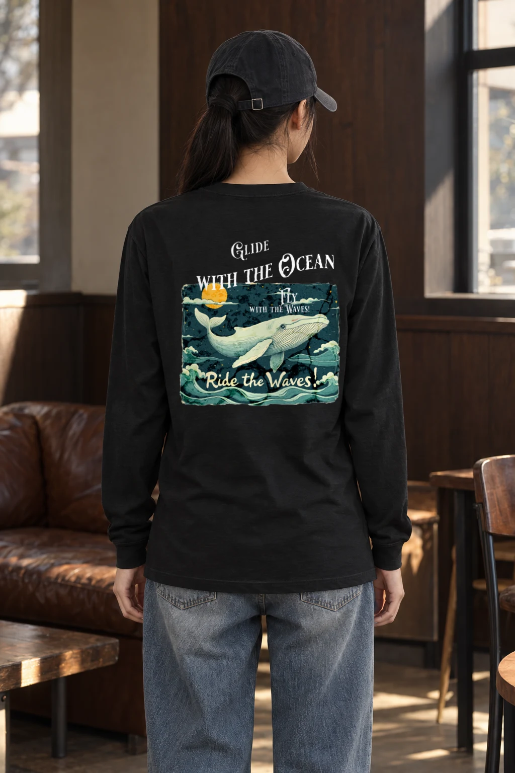 "Whale Fly With Waves" Unisex Longsleeve T-shirt | Gildan 2400