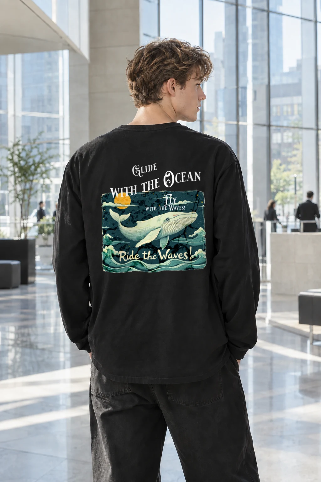 "Whale Fly With Waves" Unisex Longsleeve T-shirt | Gildan 2400