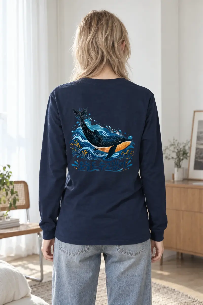 "Whale Wave Folk" Unisex Longsleeve T-shirt
