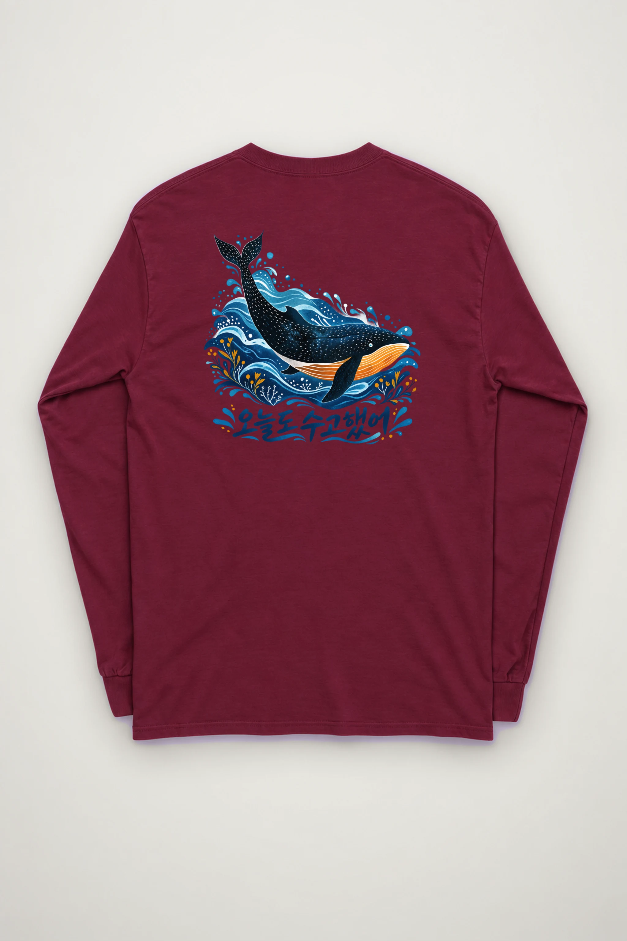 "Whale Wave Folk" Unisex Longsleeve T-shirt