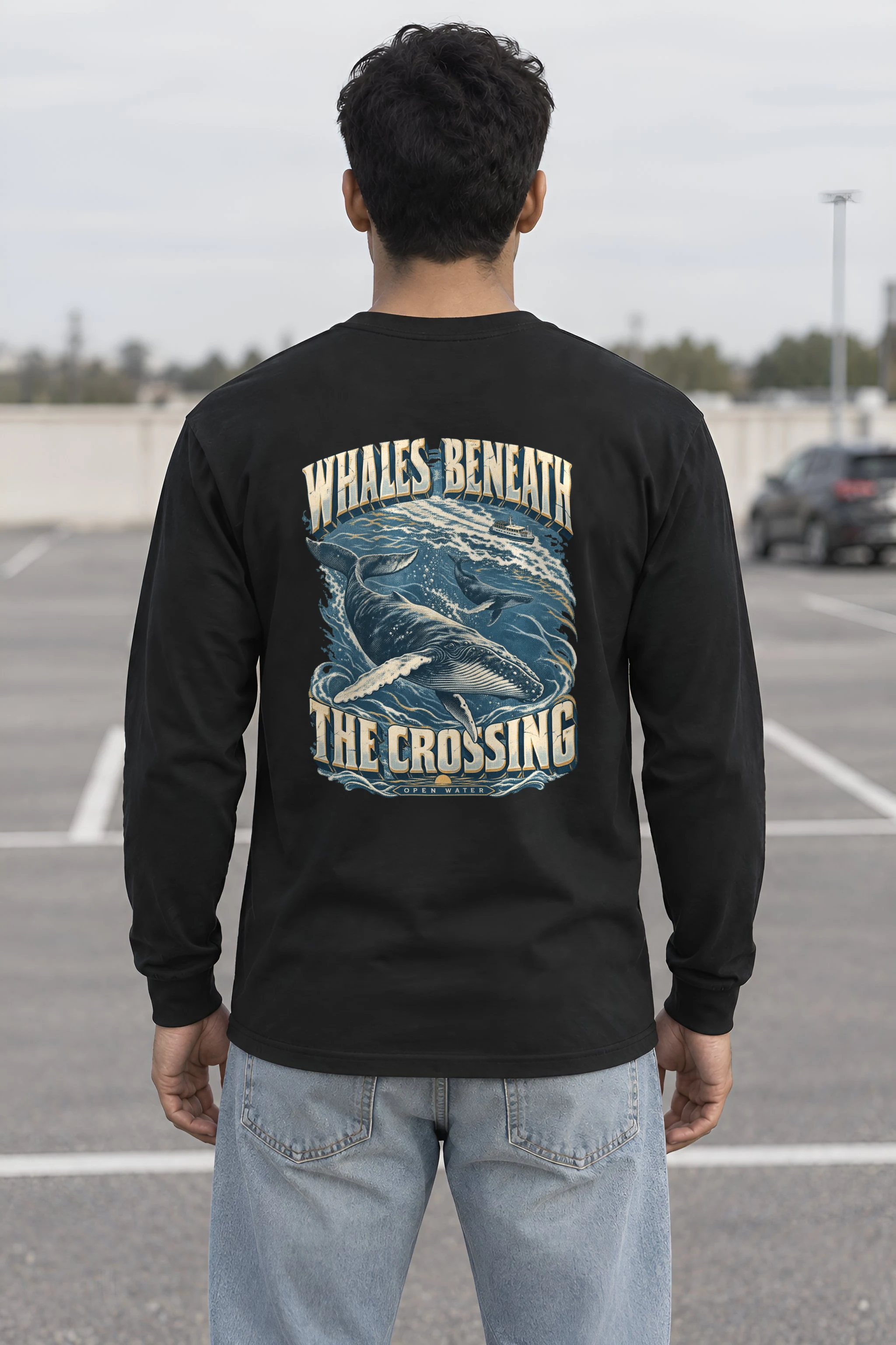 "Whales Beneath the Crossing" Unisex Longsleeve T-shirt