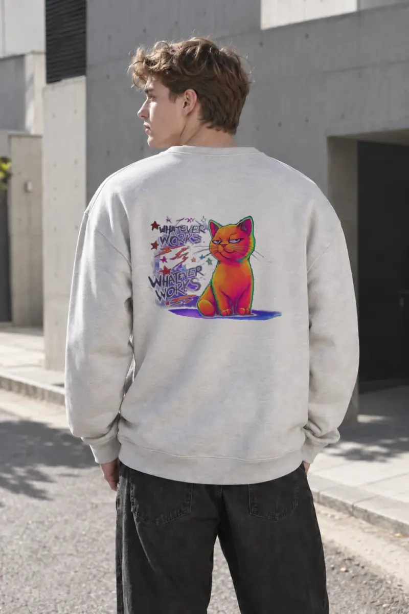 “Whatever Works Cat” Heavy Blend Unisex Crewneck Sweatshirt | Gildan 18000