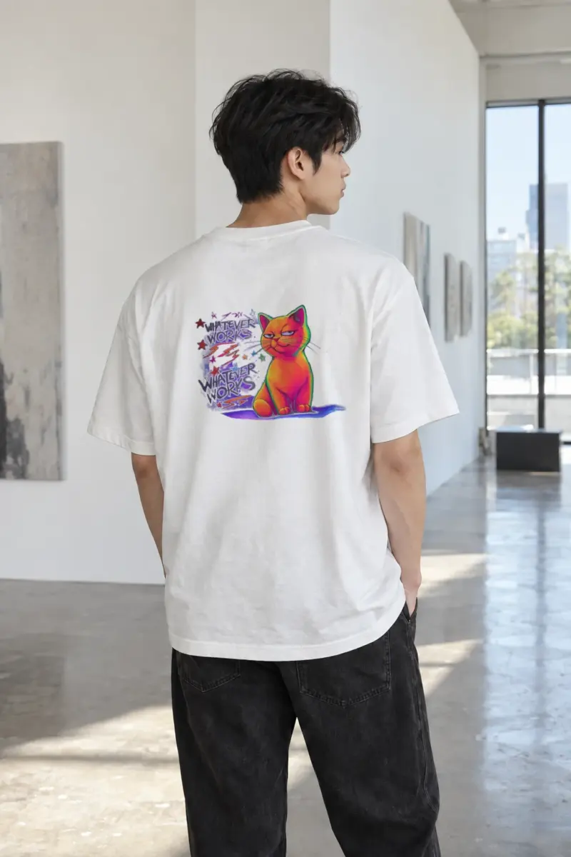 "Whatever Works Cat" Heavyweight Unisex Crewneck T-shirt | Gildan 5000