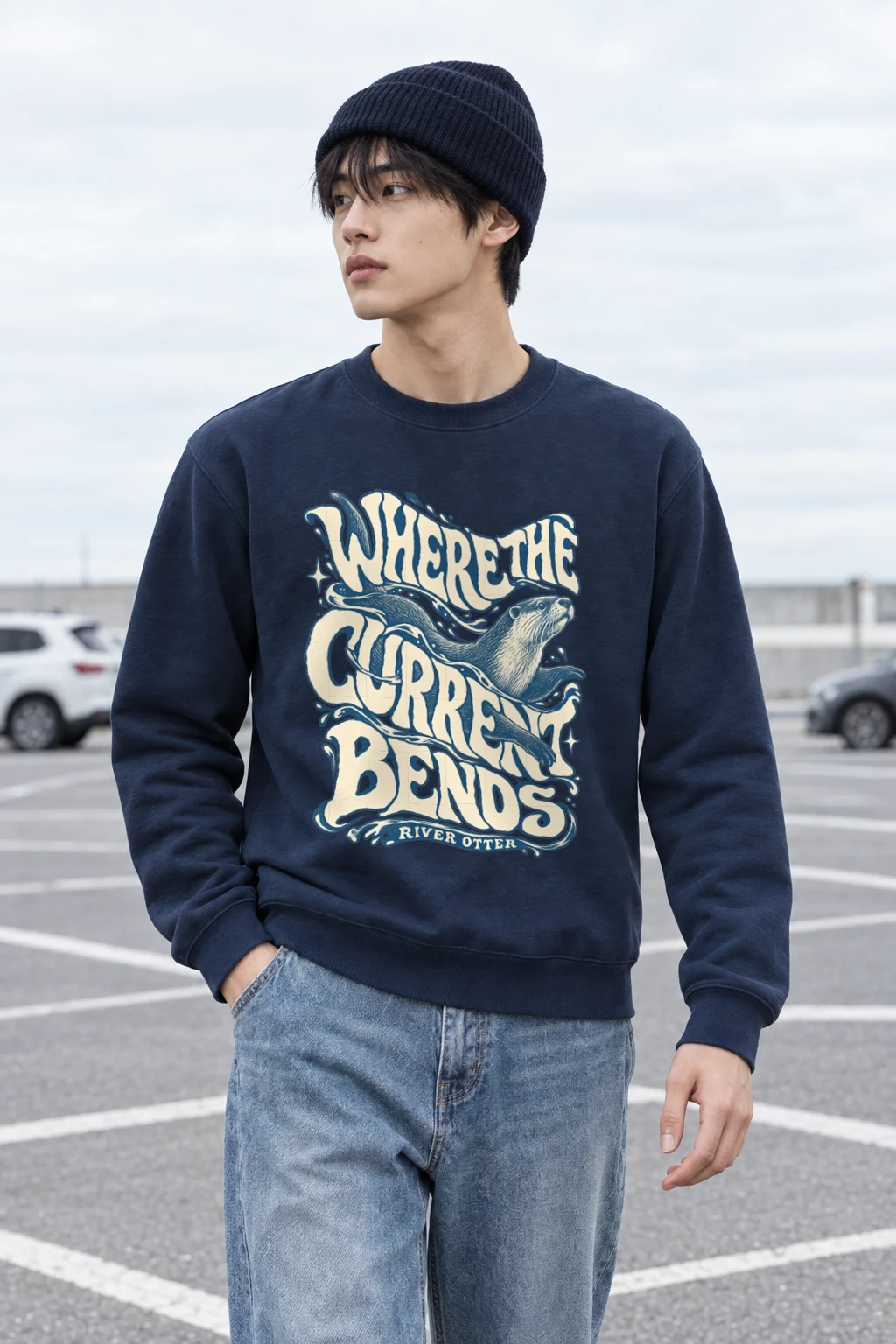 "Where the Current Bends" Heavy Blend Unisex Crewneck Sweatshirt