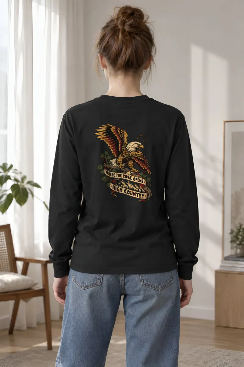 "WHERE THE RIDGE OPENS HIGH COUNTRY" Unisex Longsleeve T-shirt