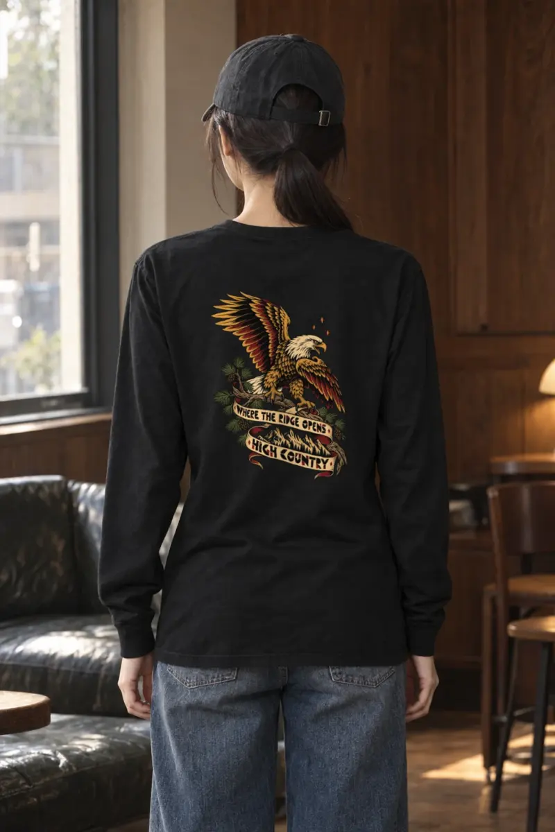 "WHERE THE RIDGE OPENS HIGH COUNTRY" Unisex Longsleeve T-shirt