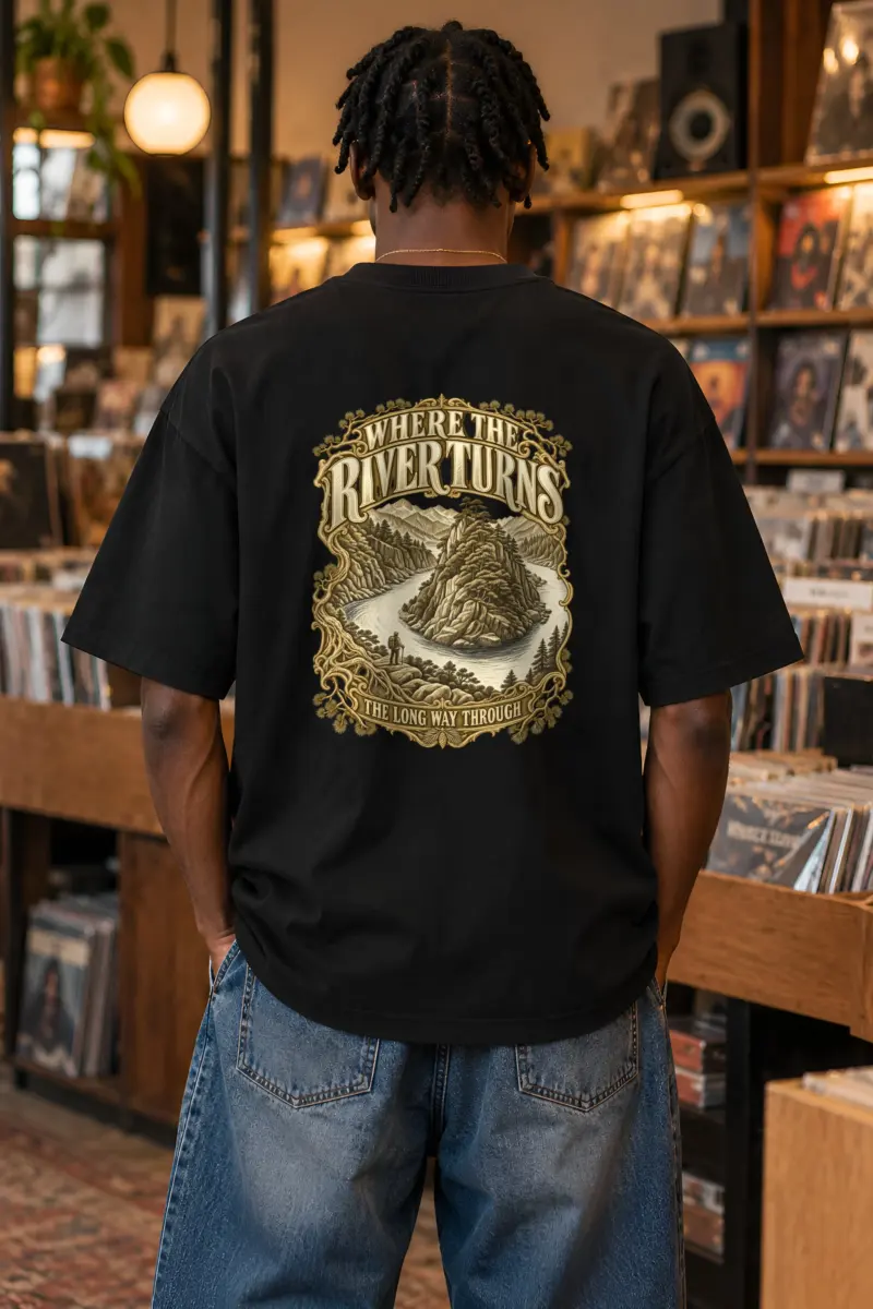 "WHERE THE RIVER TURNS" Unisex Oversized Heavyweight Crewneck T-Shirt