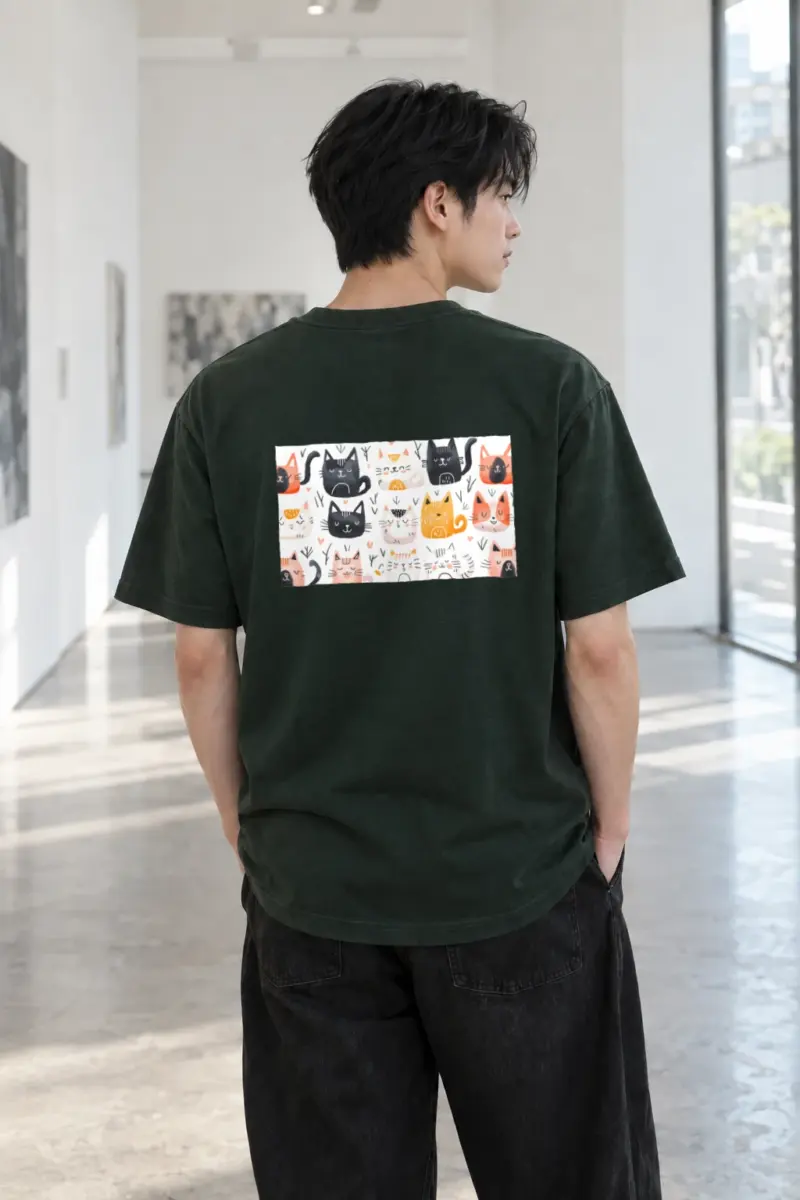 “Whimsical Cat Parade” Heavyweight Unisex Crewneck T-shirt | Gildan 5000