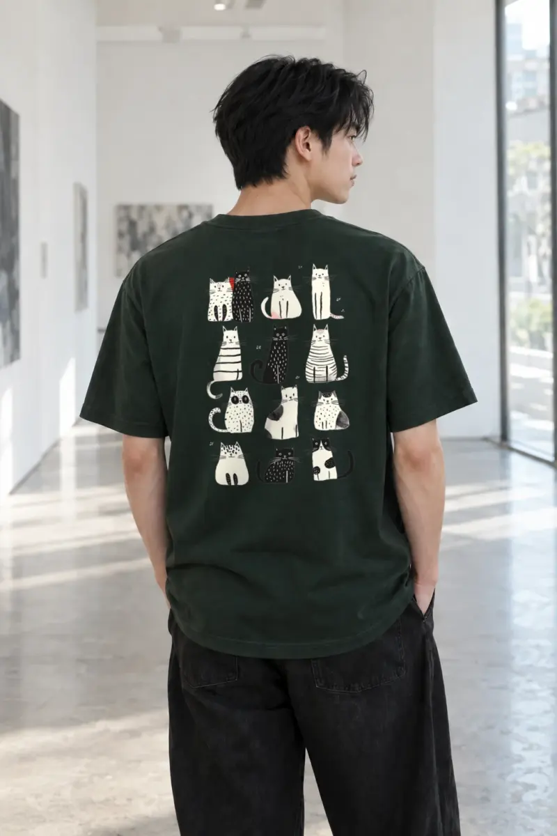 "Whimsical Cat Parade" Heavyweight Unisex Crewneck T-shirt | Gildan 5000