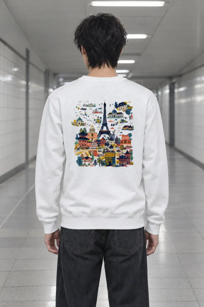 "Whimsical Tower Collage" Heavy Blend Unisex Crewneck Sweatshirt
