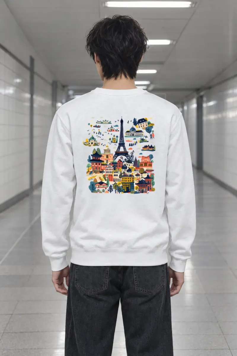 "Whimsical Tower Collage" Heavy Blend Unisex Crewneck Sweatshirt