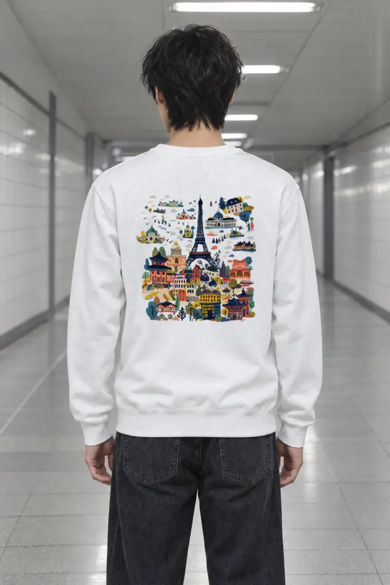 "Whimsical Tower Collage" Heavy Blend Unisex Crewneck Sweatshirt