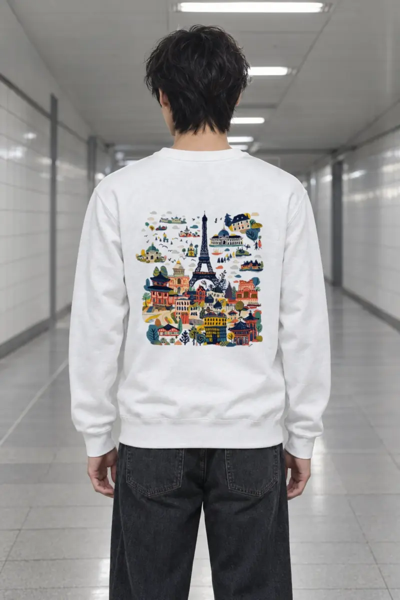 "Whimsical Tower Collage" Heavy Blend Unisex Crewneck Sweatshirt